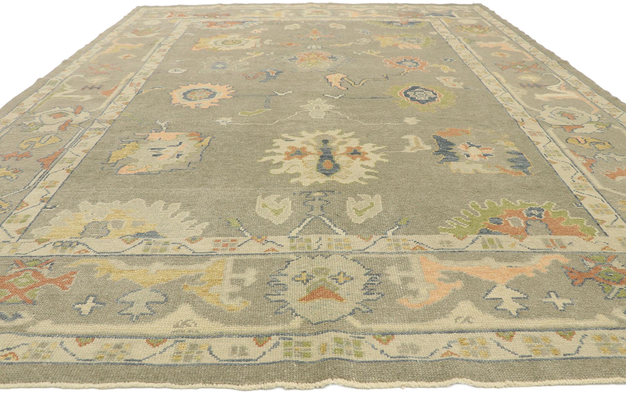 Hand-Knotted New Contemporary Turkish Oushak Rug with Modern Transitional Style For Sale