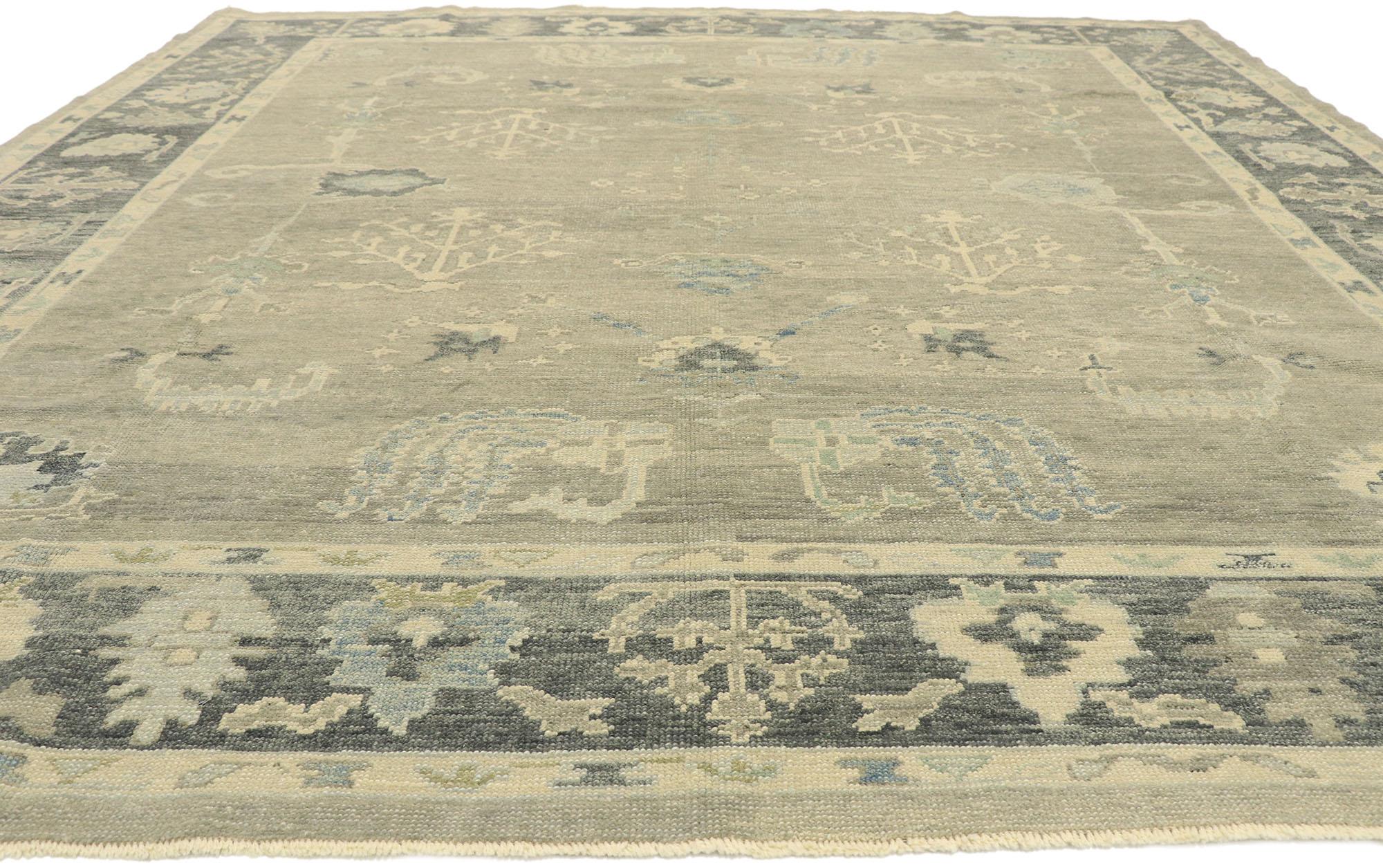 Hand-Knotted New Contemporary Turkish Oushak Rug with Modern Transitional Style For Sale