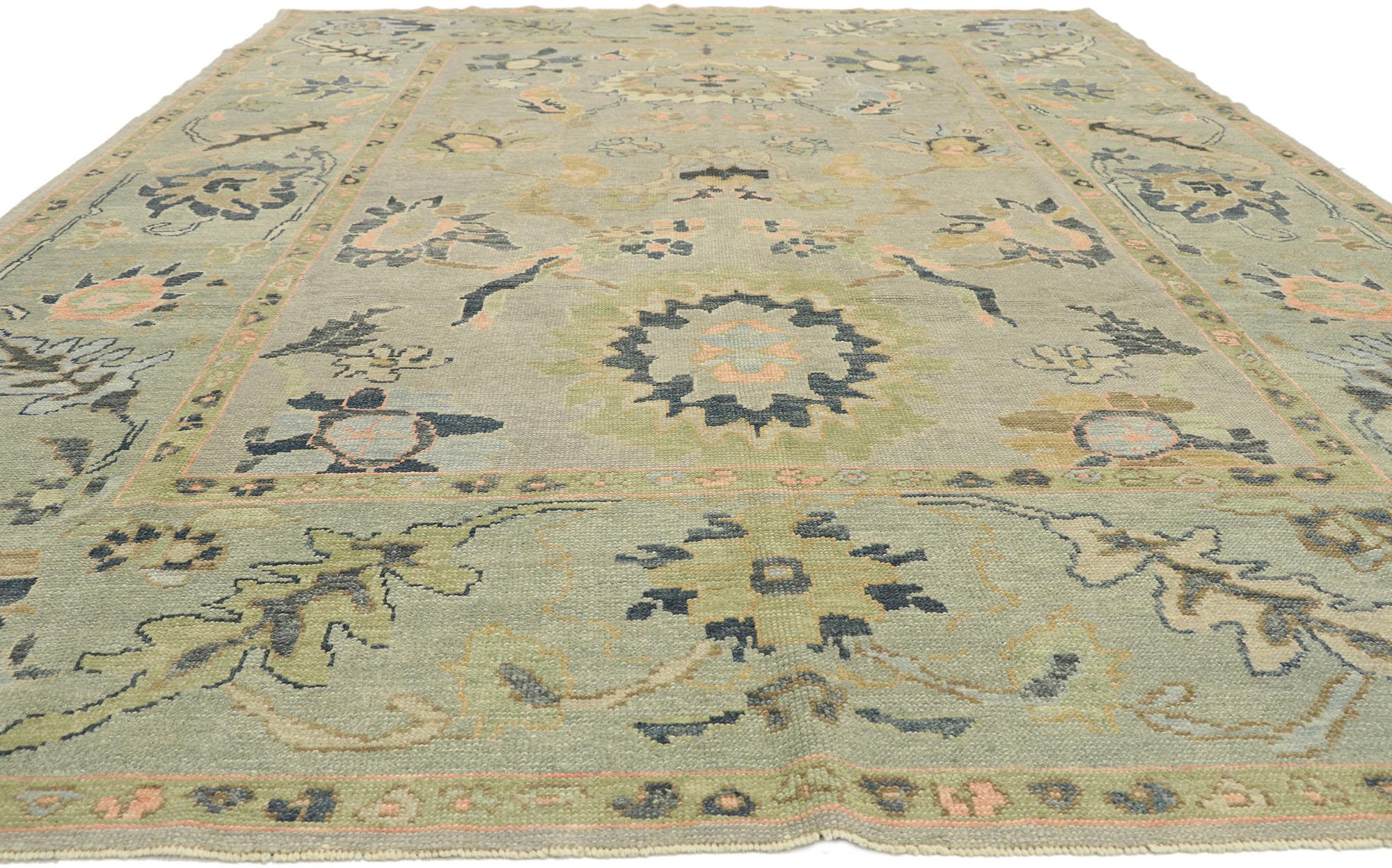Hand-Knotted New Contemporary Turkish Oushak Rug with Modern Transitional Style For Sale
