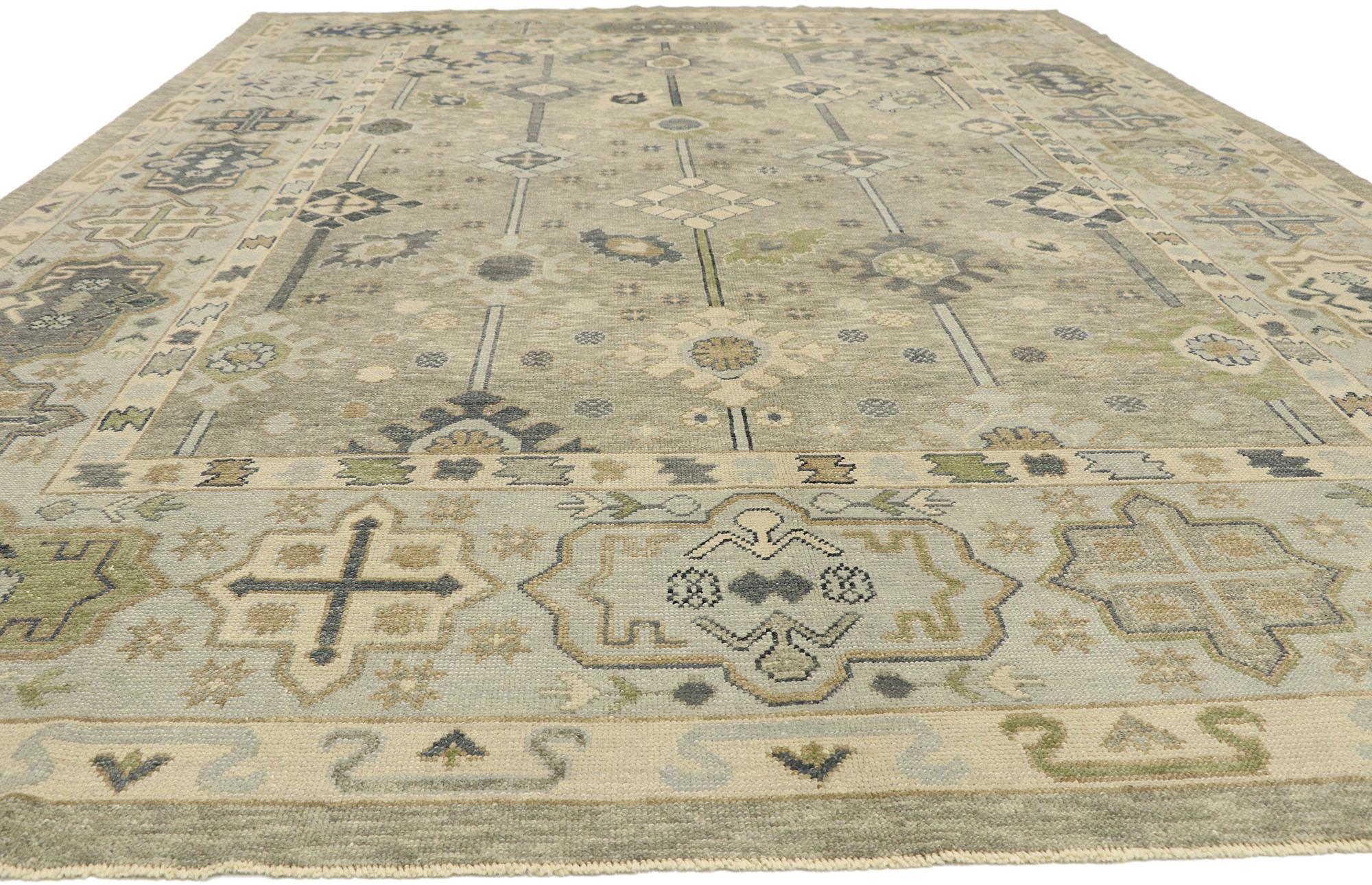 Hand-Knotted New Contemporary Turkish Oushak Rug with Modern Transitional Style For Sale