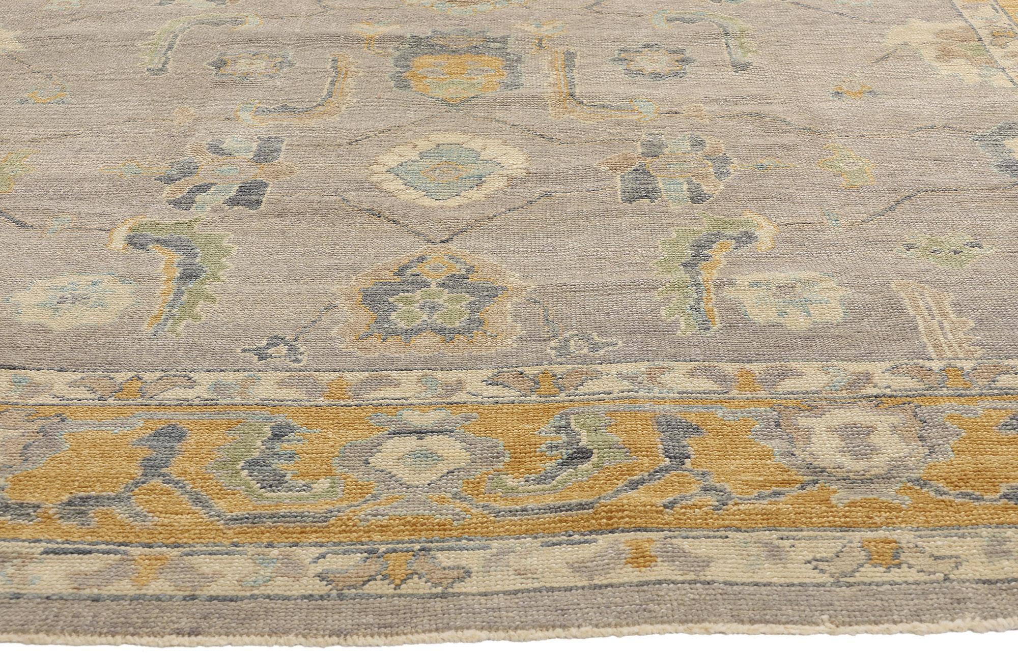 Hand-Knotted New Contemporary Turkish Oushak Rug with Modern Transitional Style For Sale