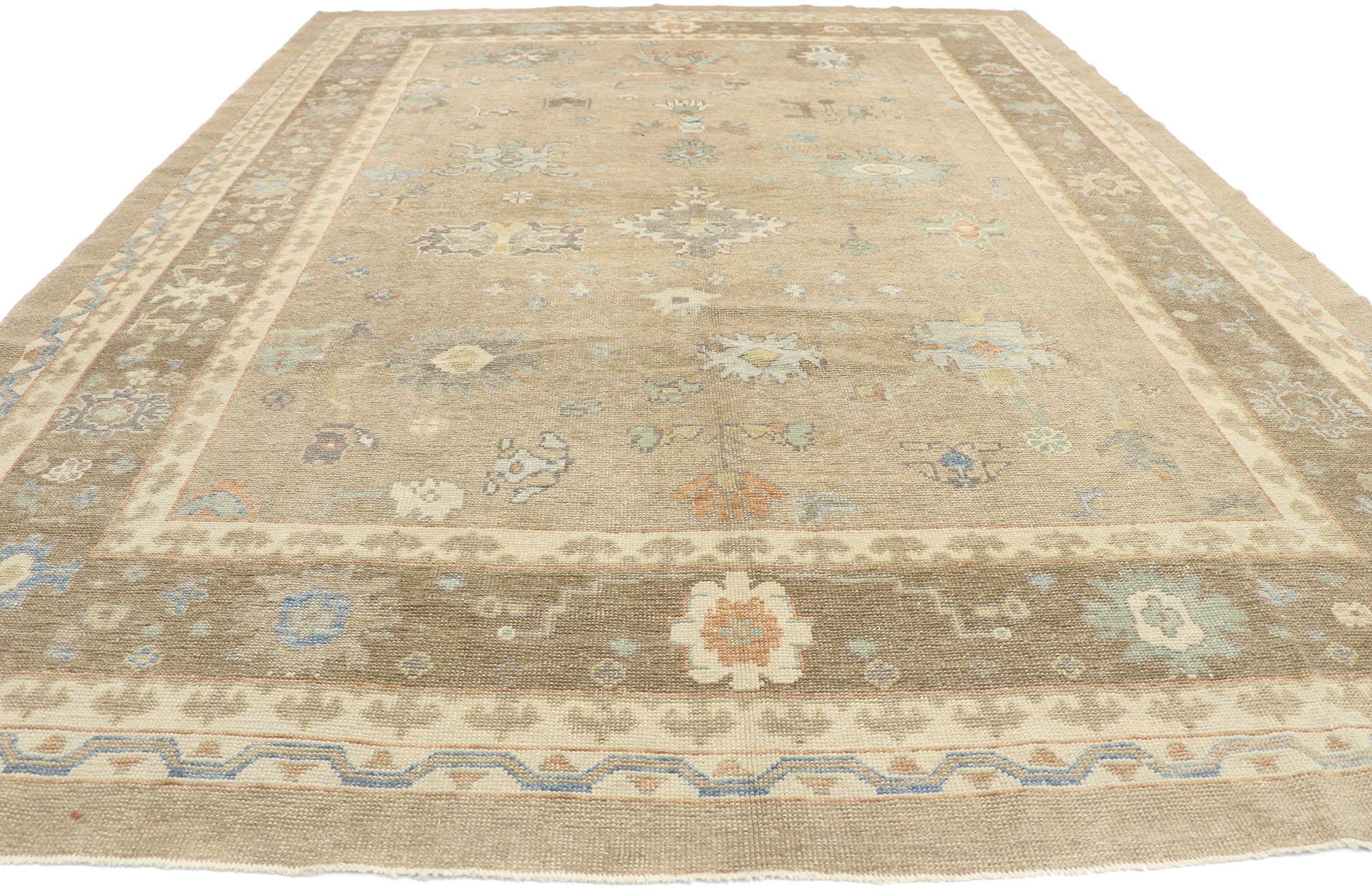 Hand-Knotted New Contemporary Turkish Oushak Rug with Modern Transitional Style For Sale