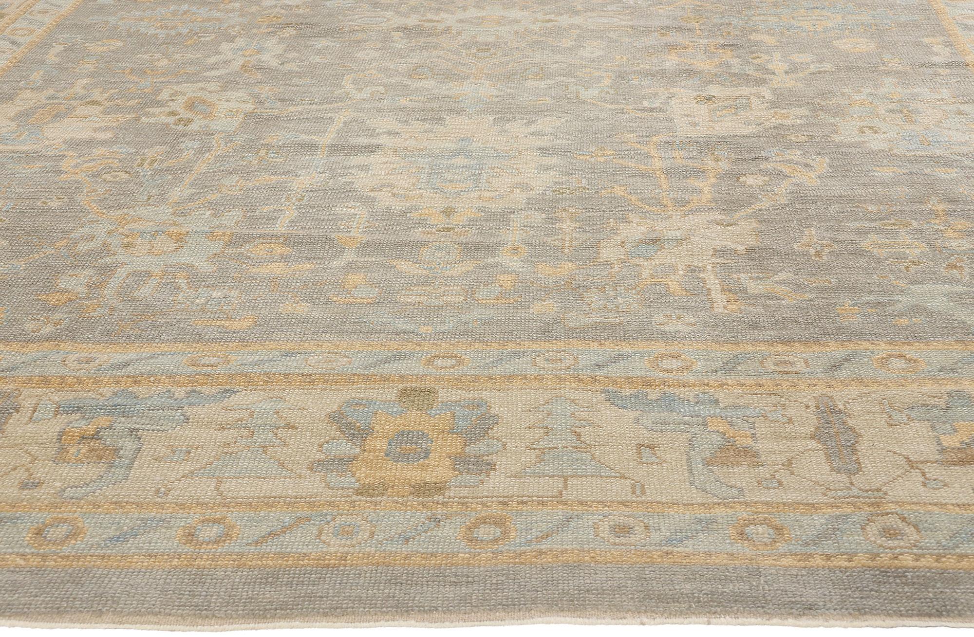51520 Nueva Alfombra Moderna Turca Oushak Tono Tierra, 09'11 x 13'11. Esta alfombra turca Oushak de lana anudada a mano, tejida con respeto por la tradición pero impregnada de una sensibilidad moderna, encarna la elegancia atemporal. Una sinfonía de