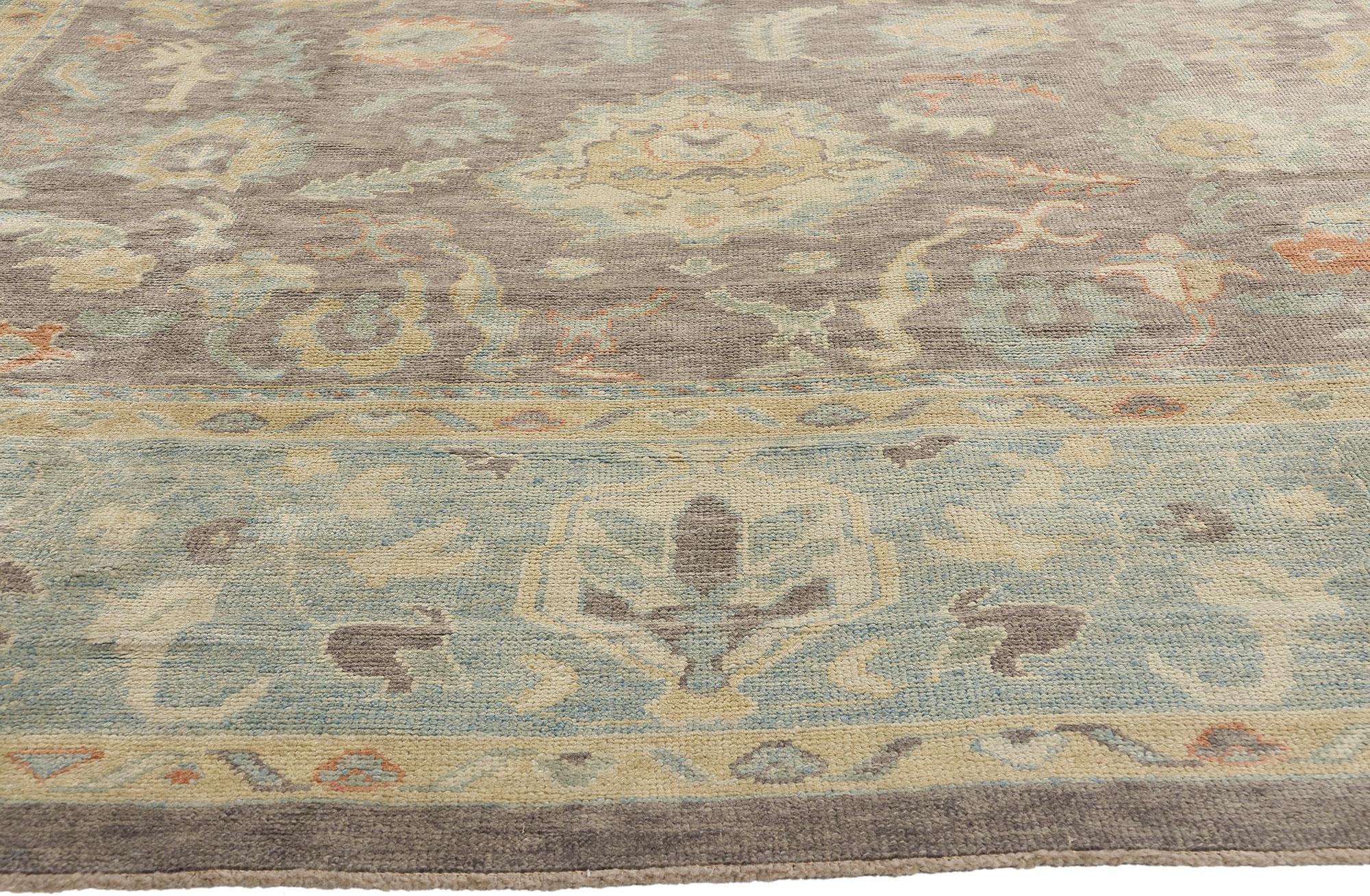 Hand-Knotted New Contemporary Turkish Oushak Rug with Modern Transitional Style For Sale