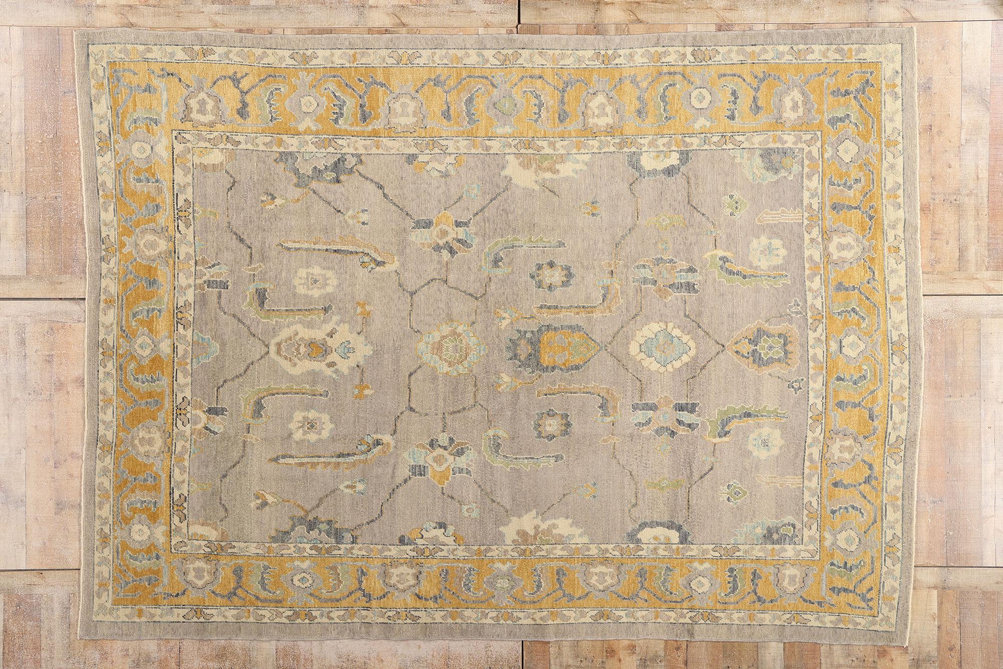 New Contemporary Turkish Oushak Rug with Modern Transitional Style For Sale 4