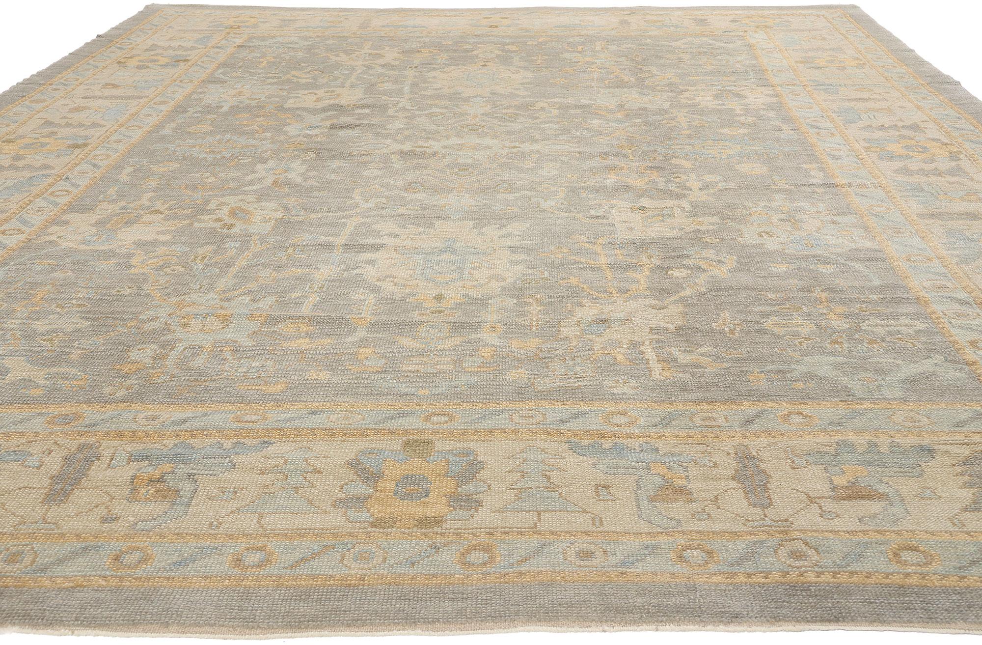 Nueva Alfombra Turca Contemporánea Oushak de Estilo Transicional Moderno Anudado a mano en venta