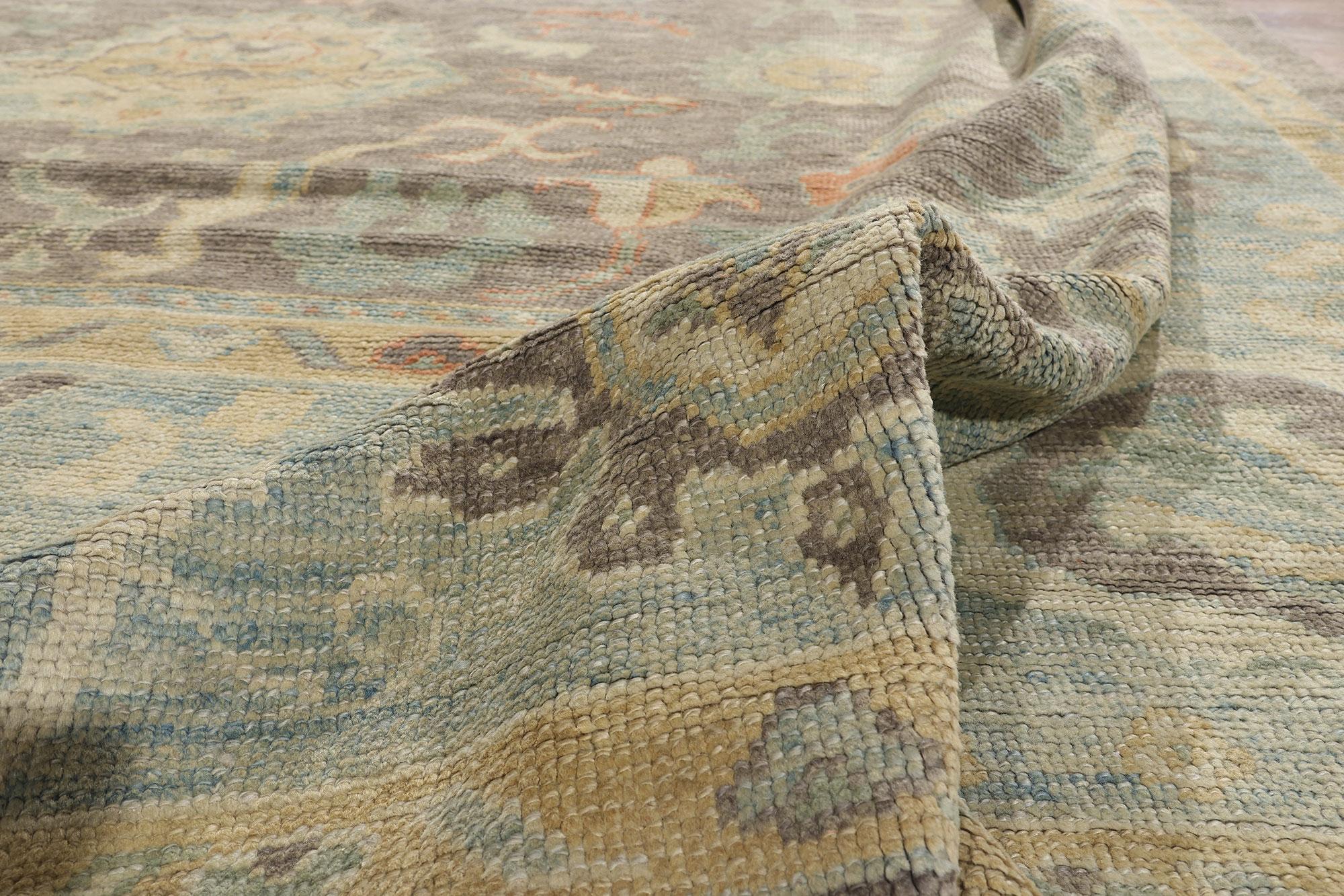 Wool New Contemporary Turkish Oushak Rug with Modern Transitional Style For Sale