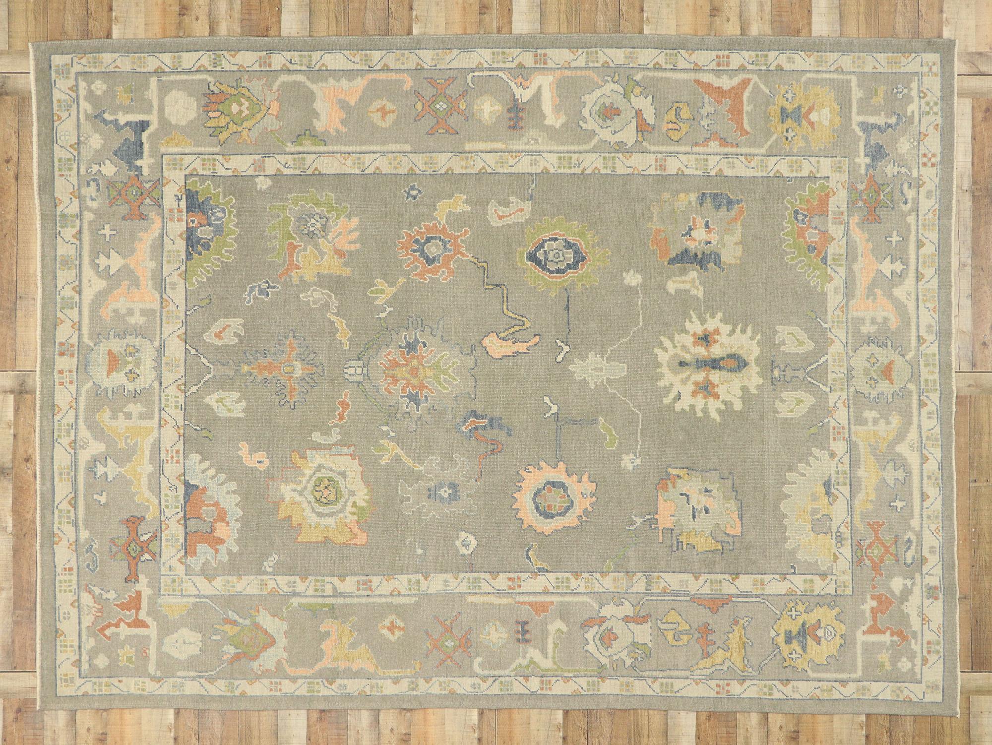 New Contemporary Turkish Oushak Rug with Modern Transitional Style For Sale 3