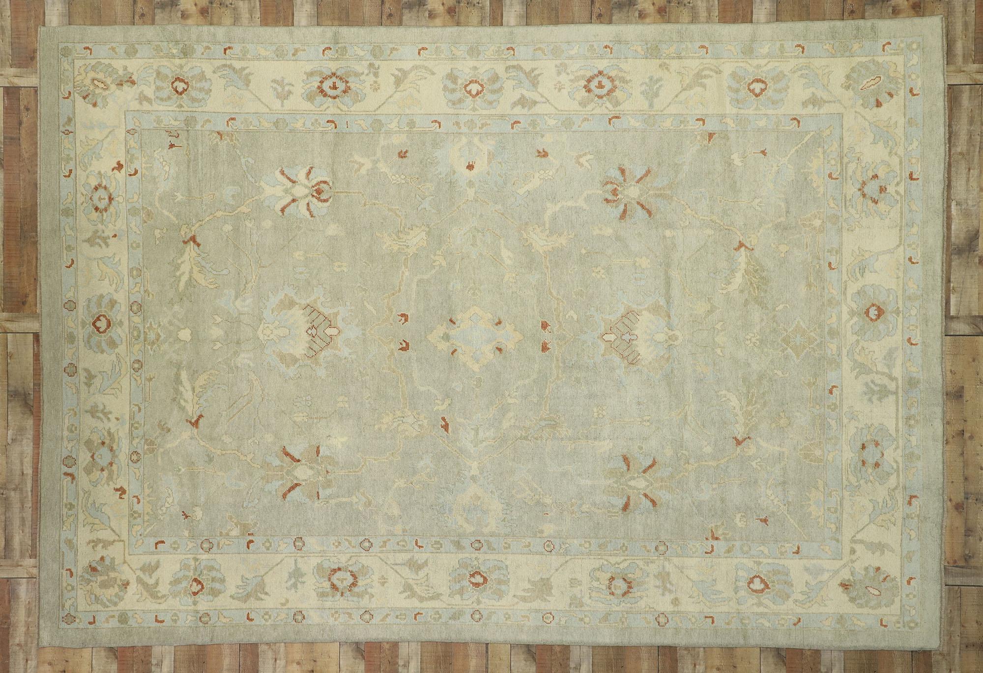 Nouveau tapis turc contemporain d'Oushak avec style transitionnel moderne en vente 1