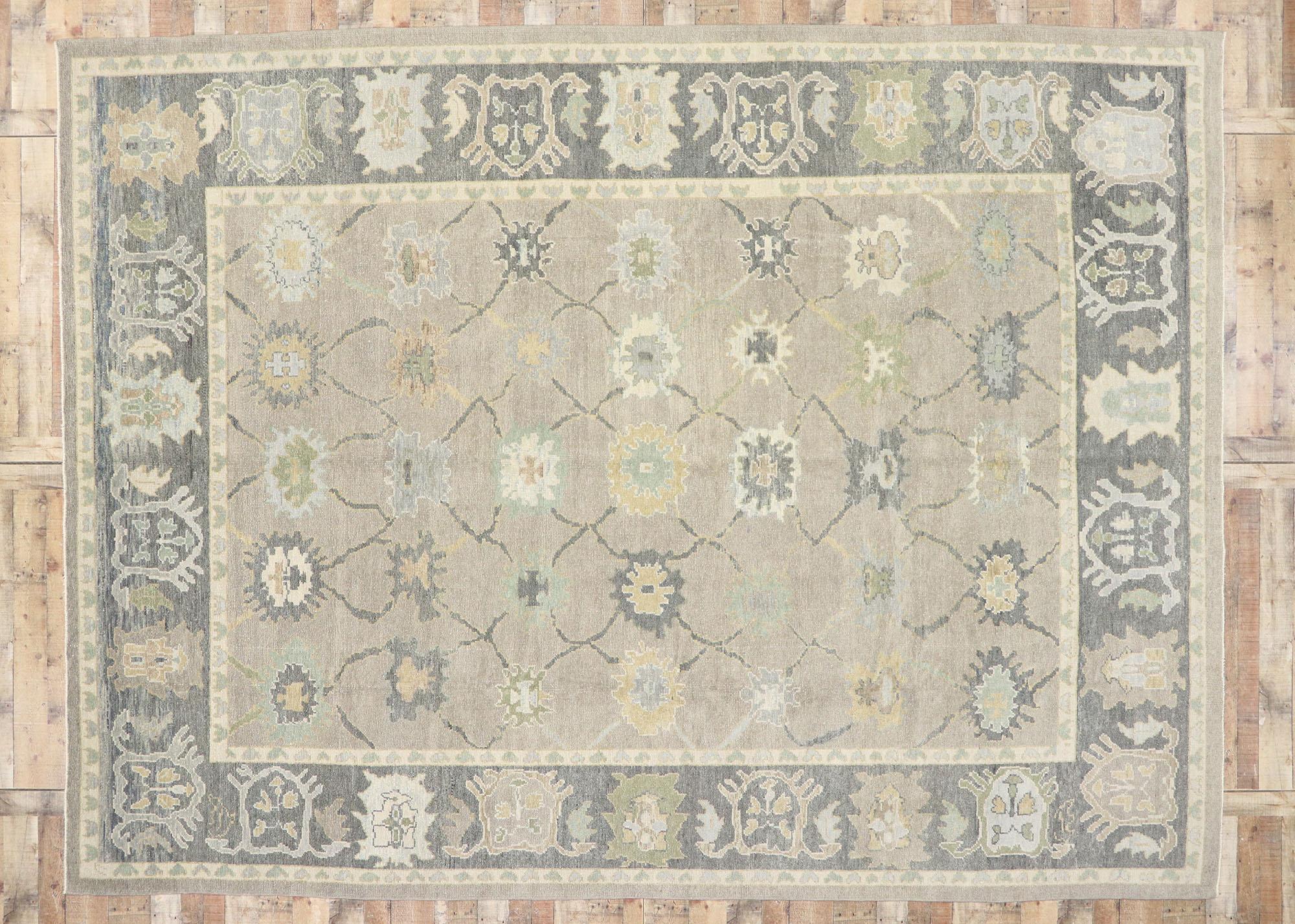 Nouveau tapis turc contemporain d'Oushak avec style transitionnel moderne en vente 1