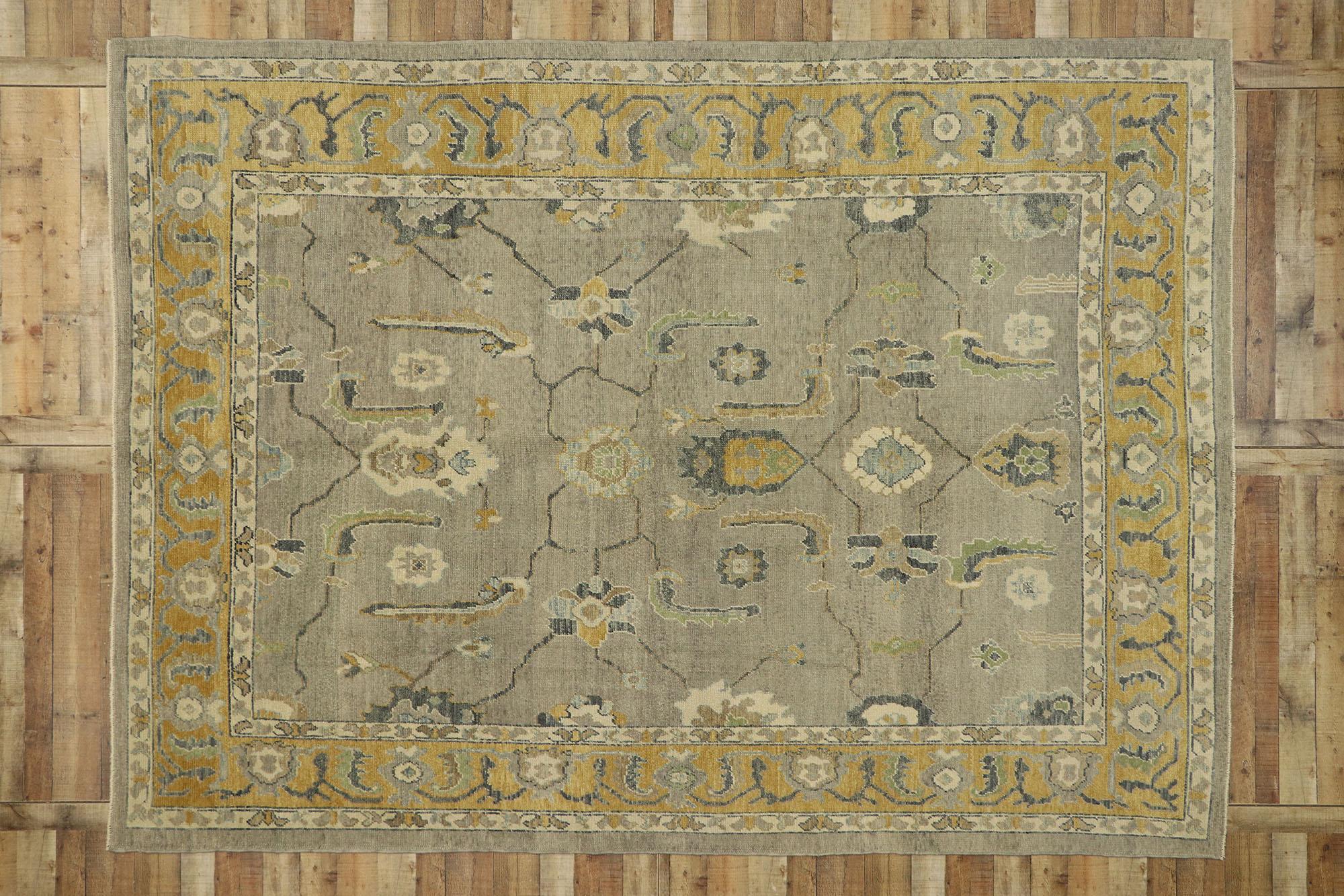 New Contemporary Turkish Oushak Rug with Modern Transitional Style For Sale 4