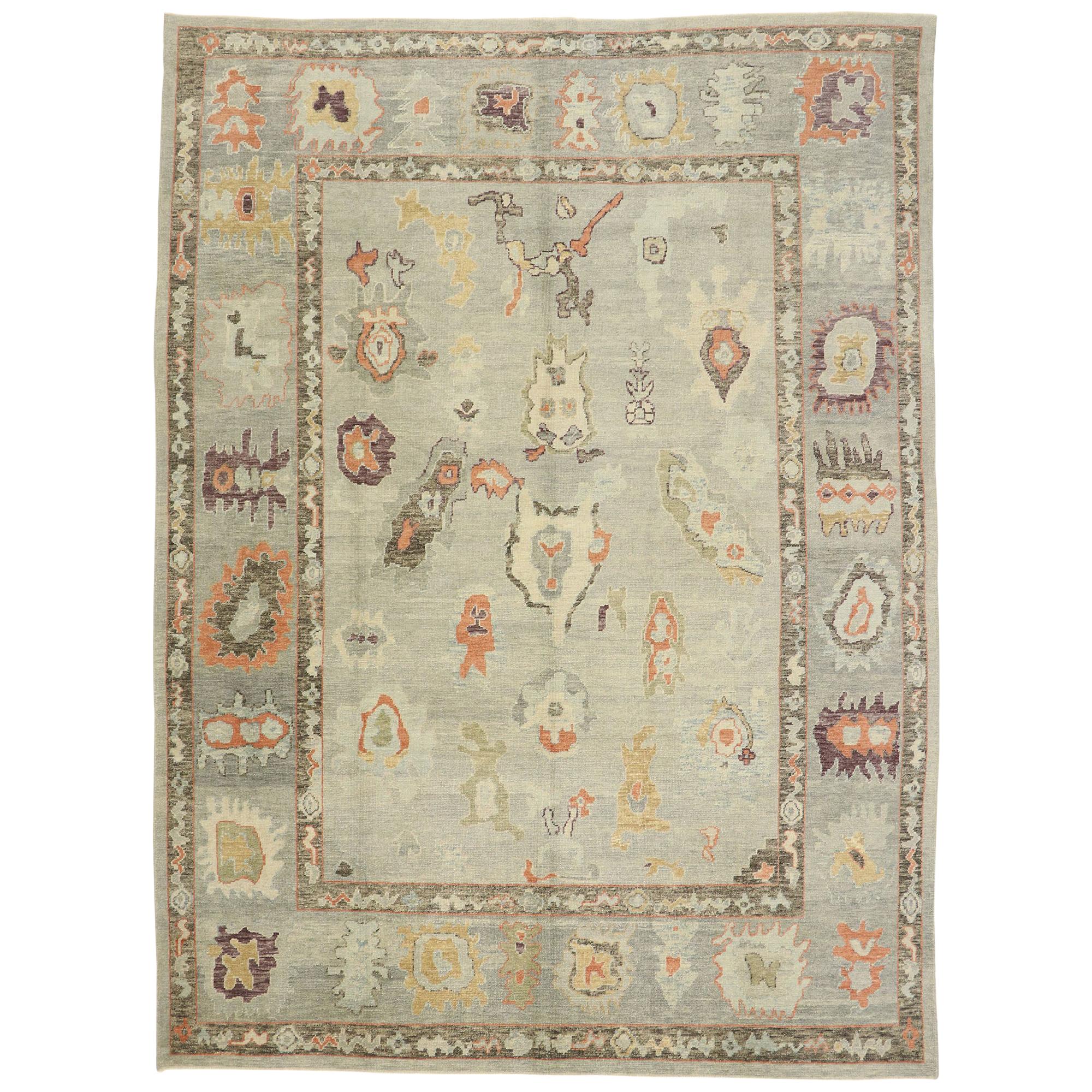 New Contemporary Turkish Oushak Rug with Modern Transitional Style For Sale