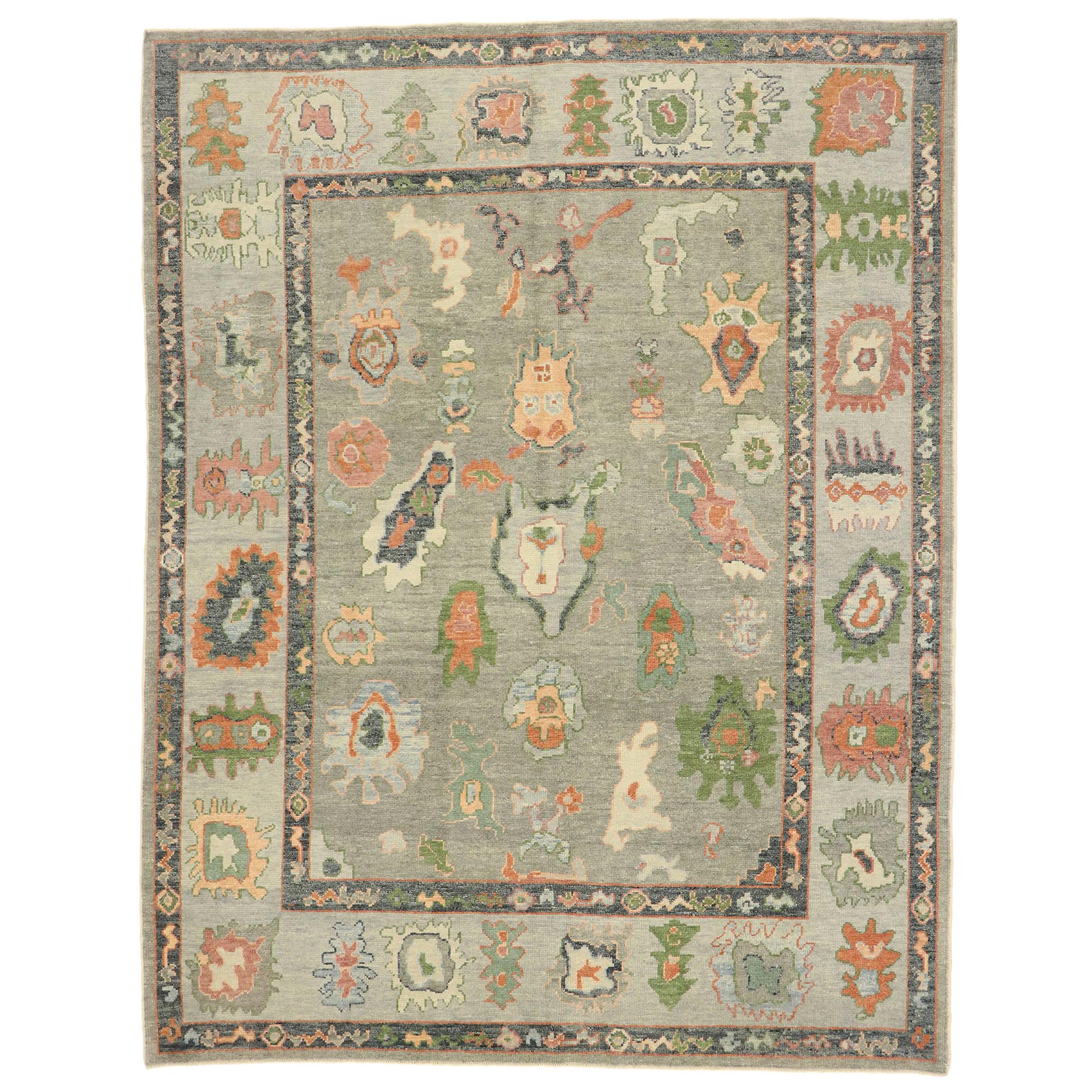 New Turkish Oushak Rug with Parisian Style and Large Scale Geometric