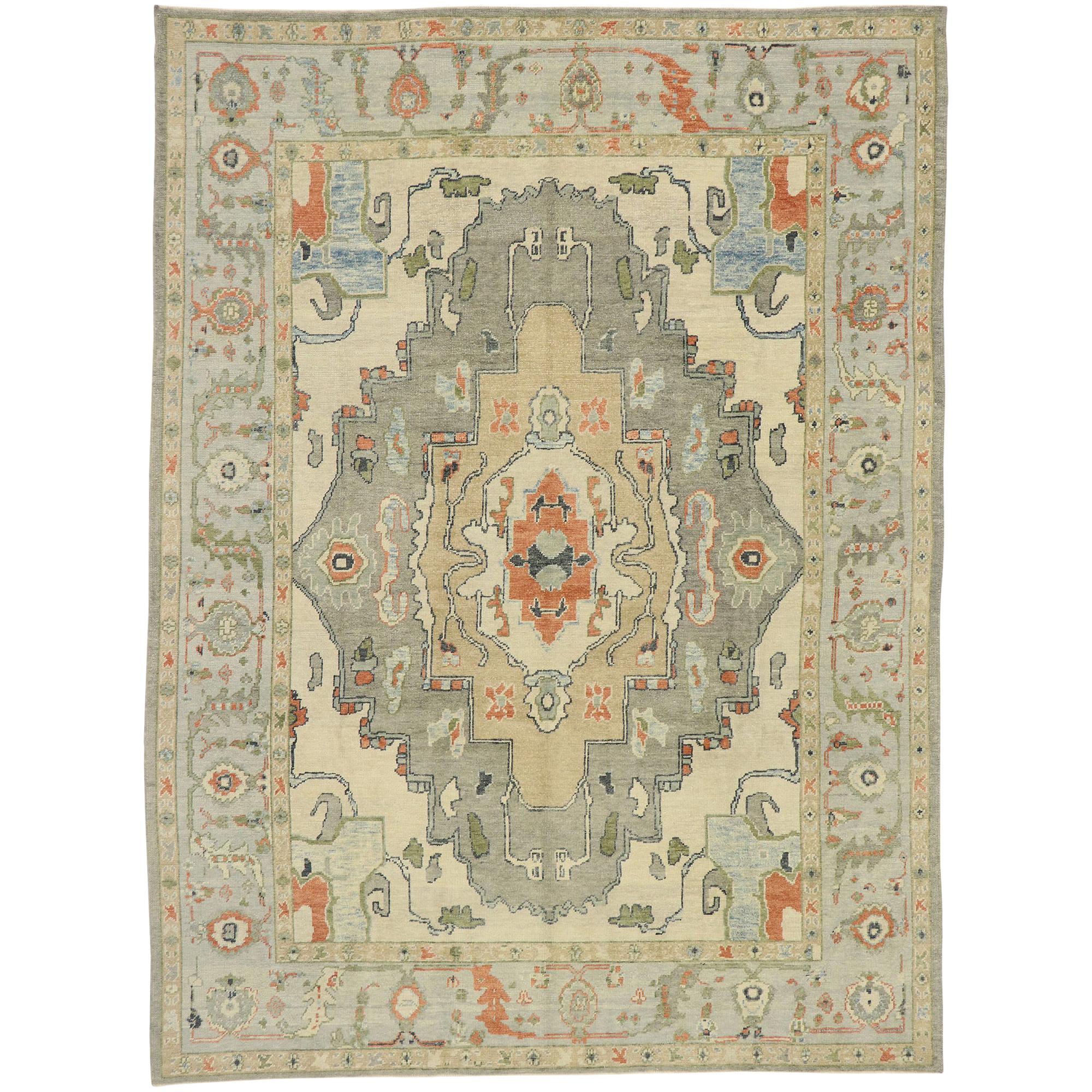 New Contemporary Turkish Oushak Rug with Modern Transitional Style For Sale