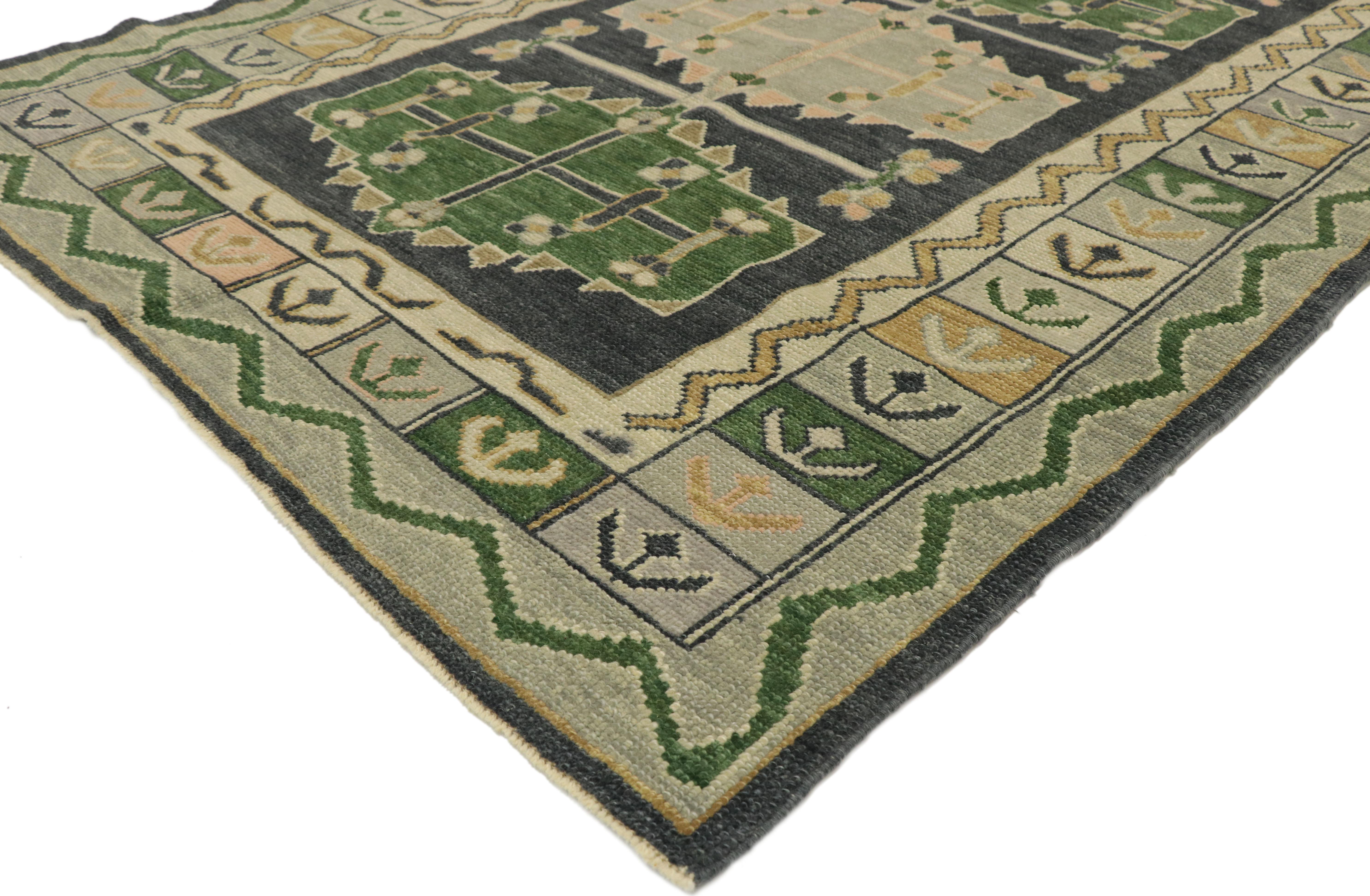 Hand-Knotted New Contemporary Turkish Oushak Rug with Modern Tribal Adirondack Style For Sale