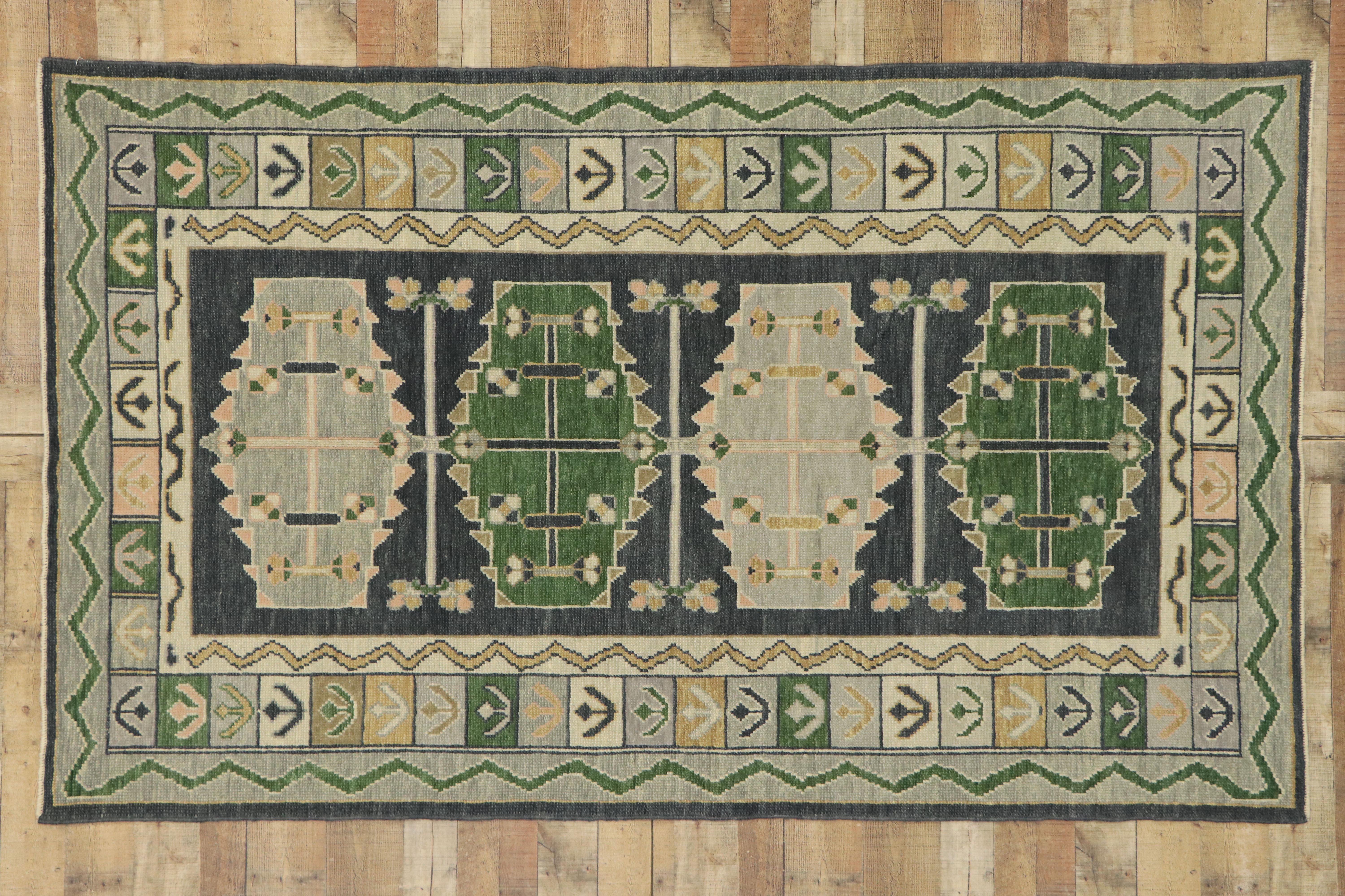 New Contemporary Turkish Oushak Rug with Modern Tribal Adirondack Style For Sale 4