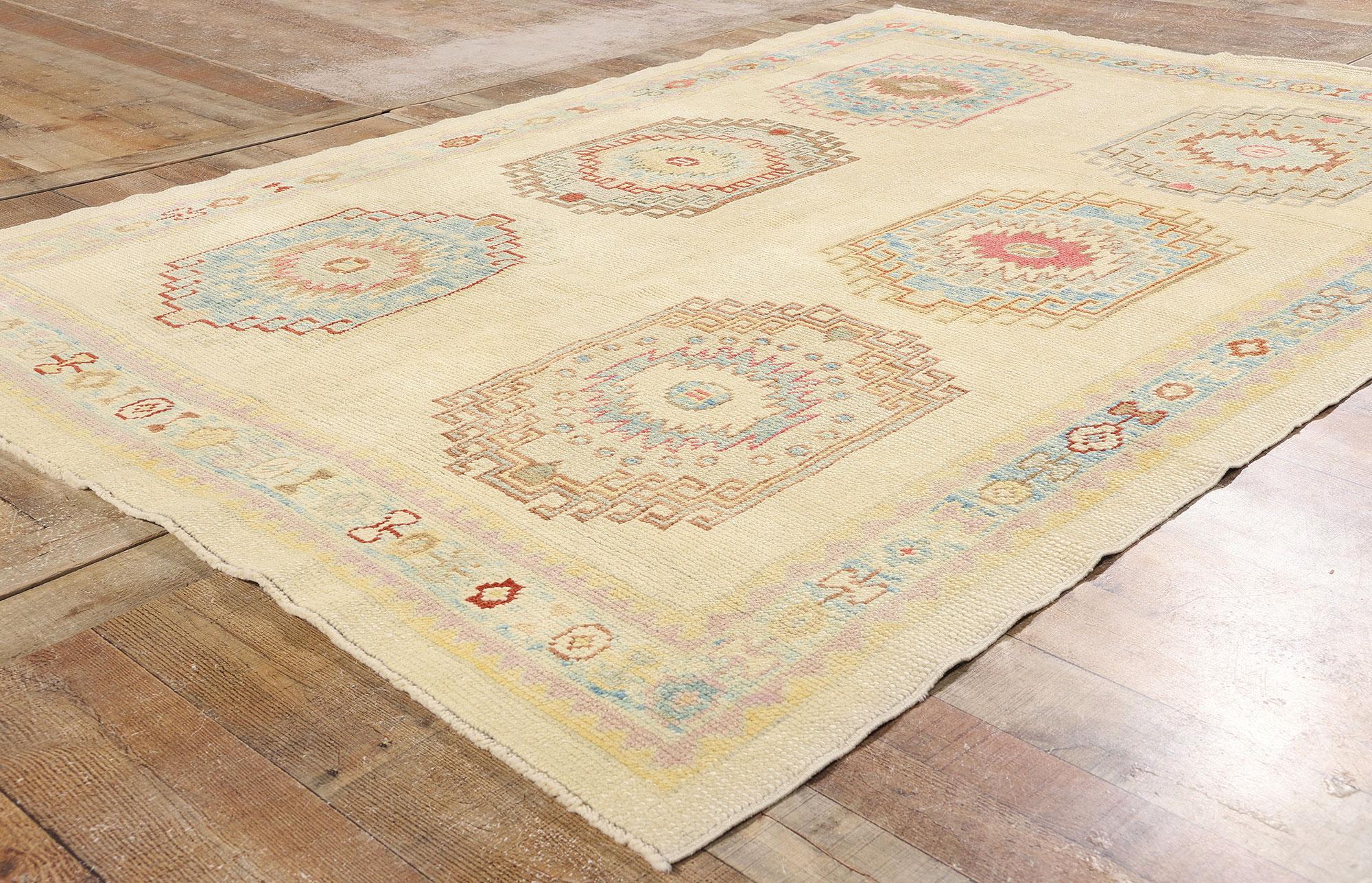 Wool New Modern Turkish Oushak Carpet with Tribal Style For Sale