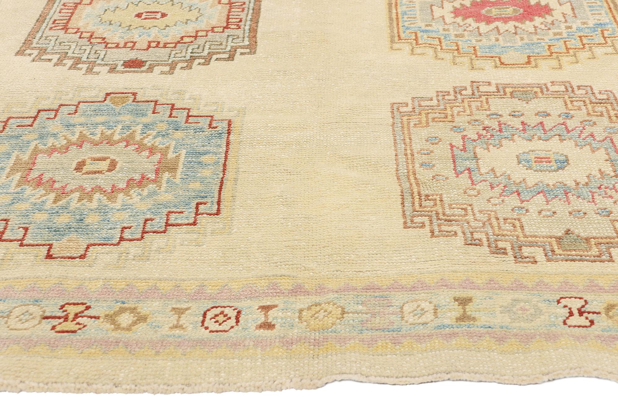 Hand-Knotted New Modern Turkish Oushak Carpet with Tribal Style For Sale