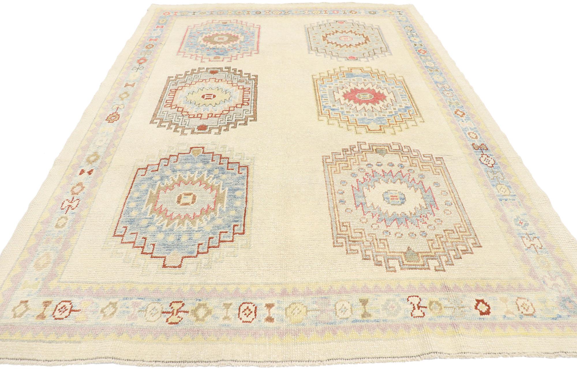 Hand-Knotted New Contemporary Turkish Oushak Rug with Modern Tribal Style For Sale