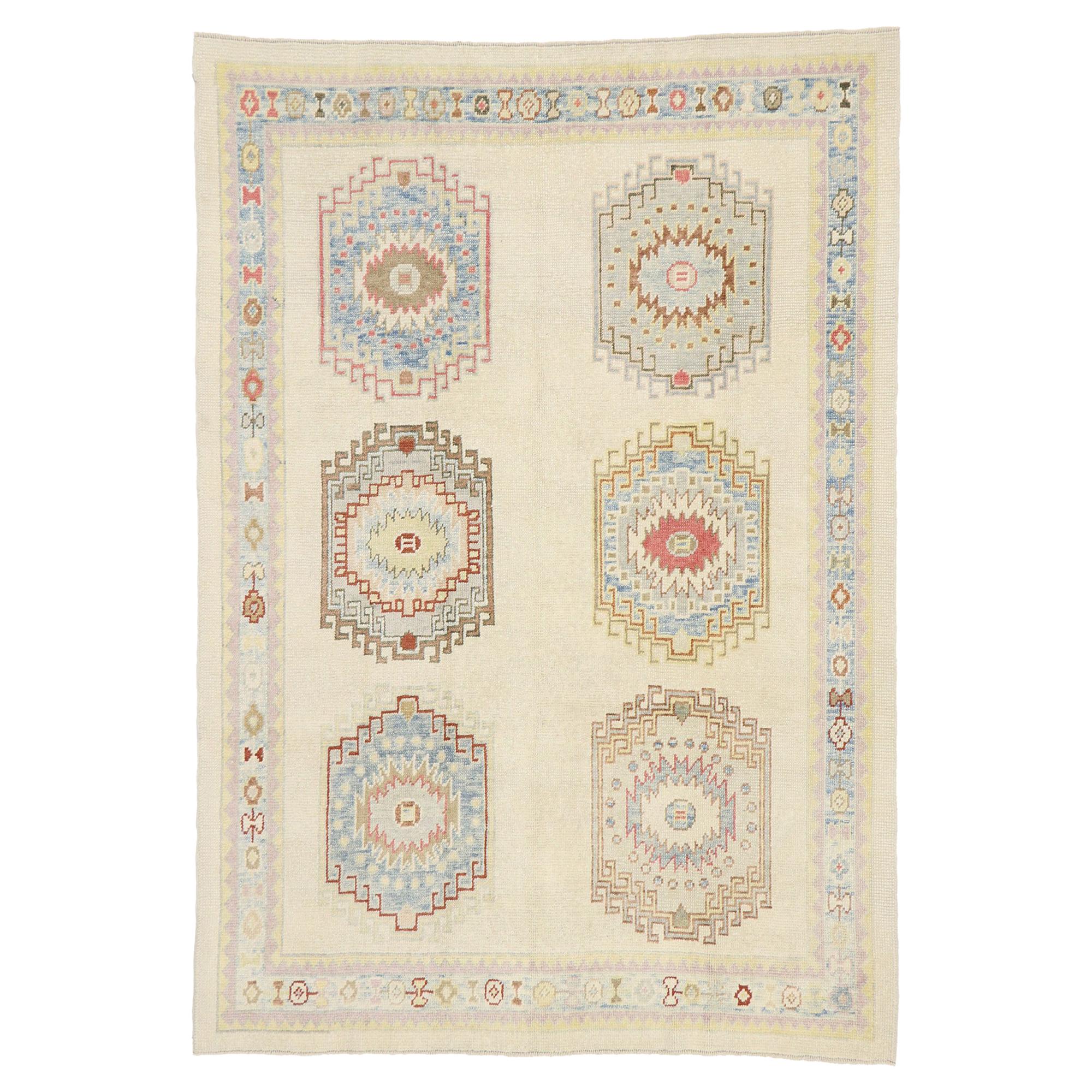 New Contemporary Turkish Oushak Rug with Modern Tribal Style For Sale