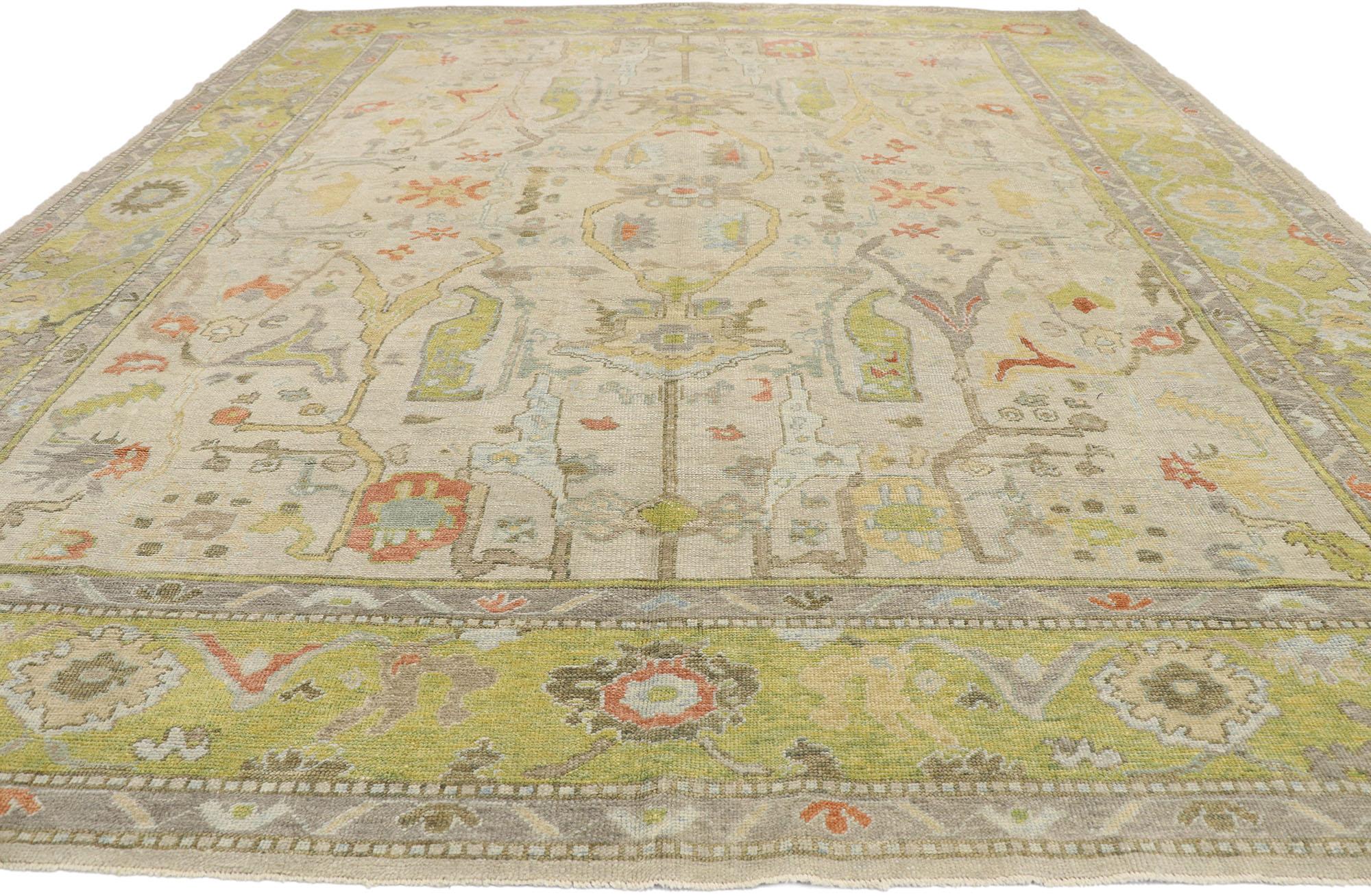 Hand-Knotted New Contemporary Turkish Oushak Rug with Modern Tropical Coastal Style For Sale
