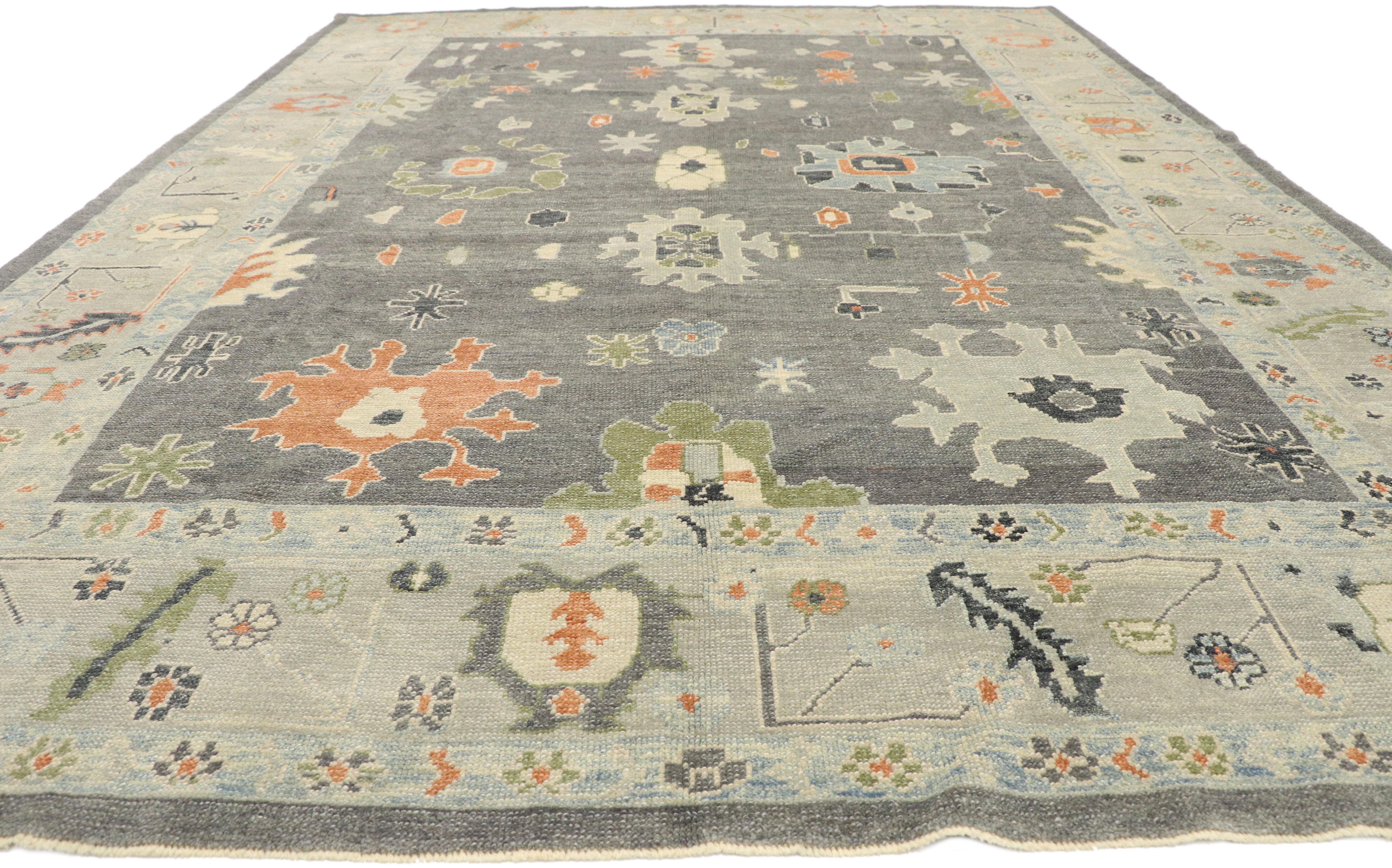 Hand-Knotted New Contemporary Turkish Oushak Rug with Modernist Style For Sale