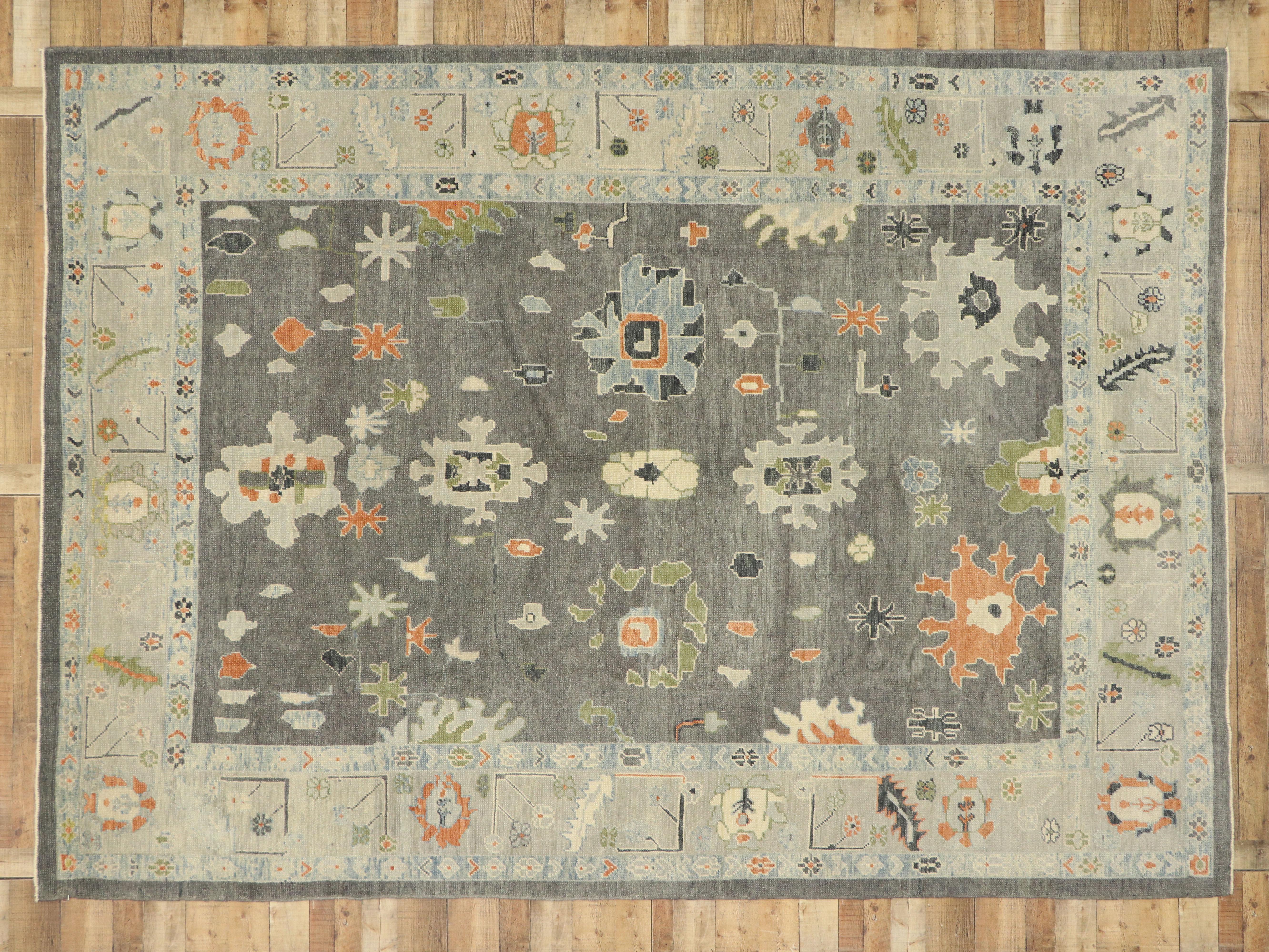 New Contemporary Turkish Oushak Rug with Modernist Style For Sale 3