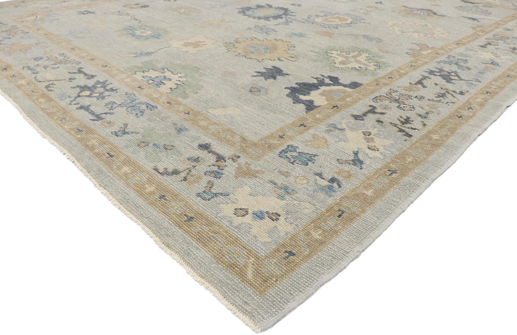 53545 New Contemporary Turkish Oushak Rug with Modern Parisian Style 09'04 x 12'00. Sophisticated and soothing, this hand-knotted wool Turkish Oushak rug beautifully embodies a modern Parisian style. This modern Oushak rug features an all-over