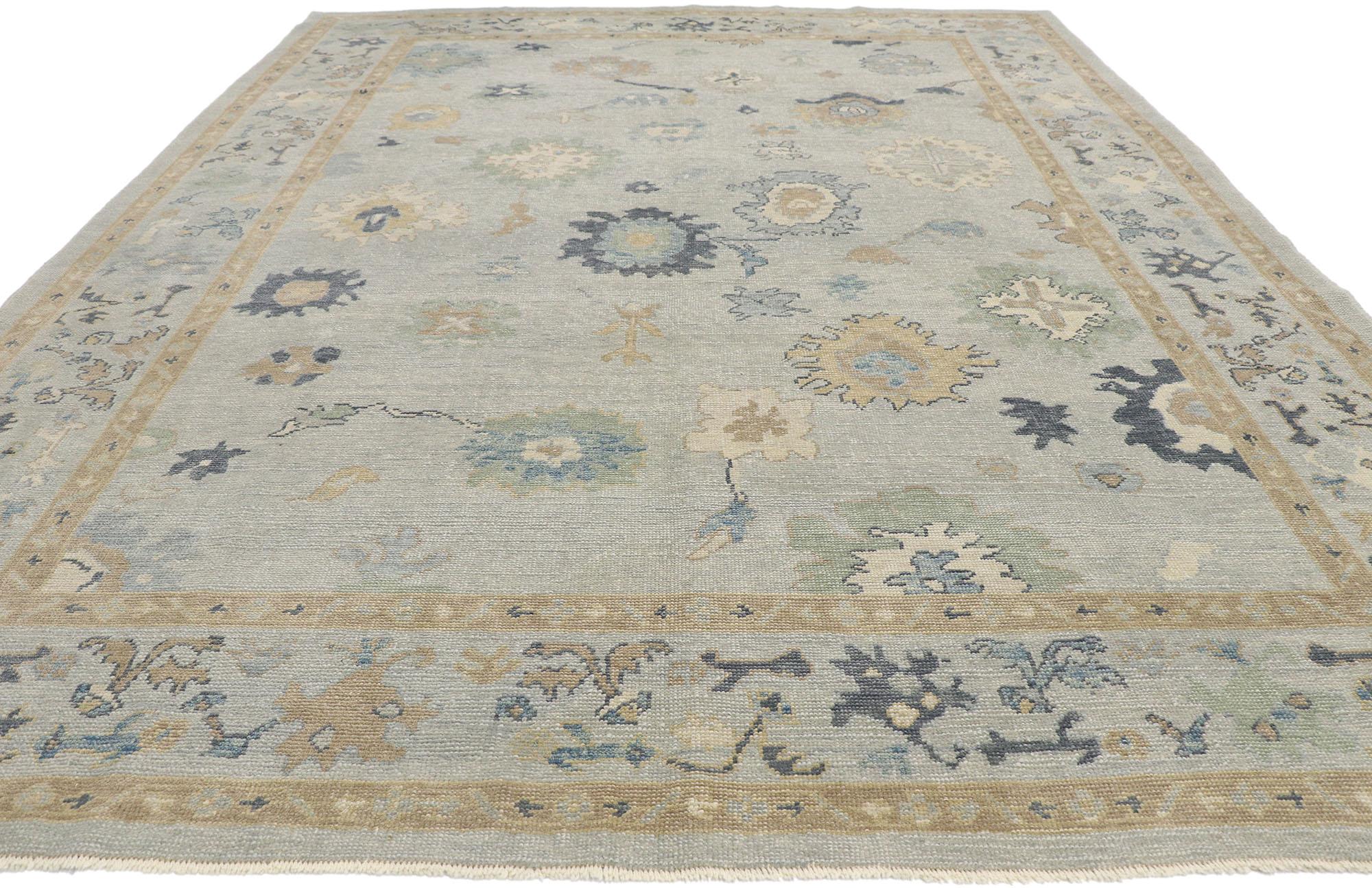 Hand-Knotted New Contemporary Turkish Oushak Rug with Parisian Style For Sale
