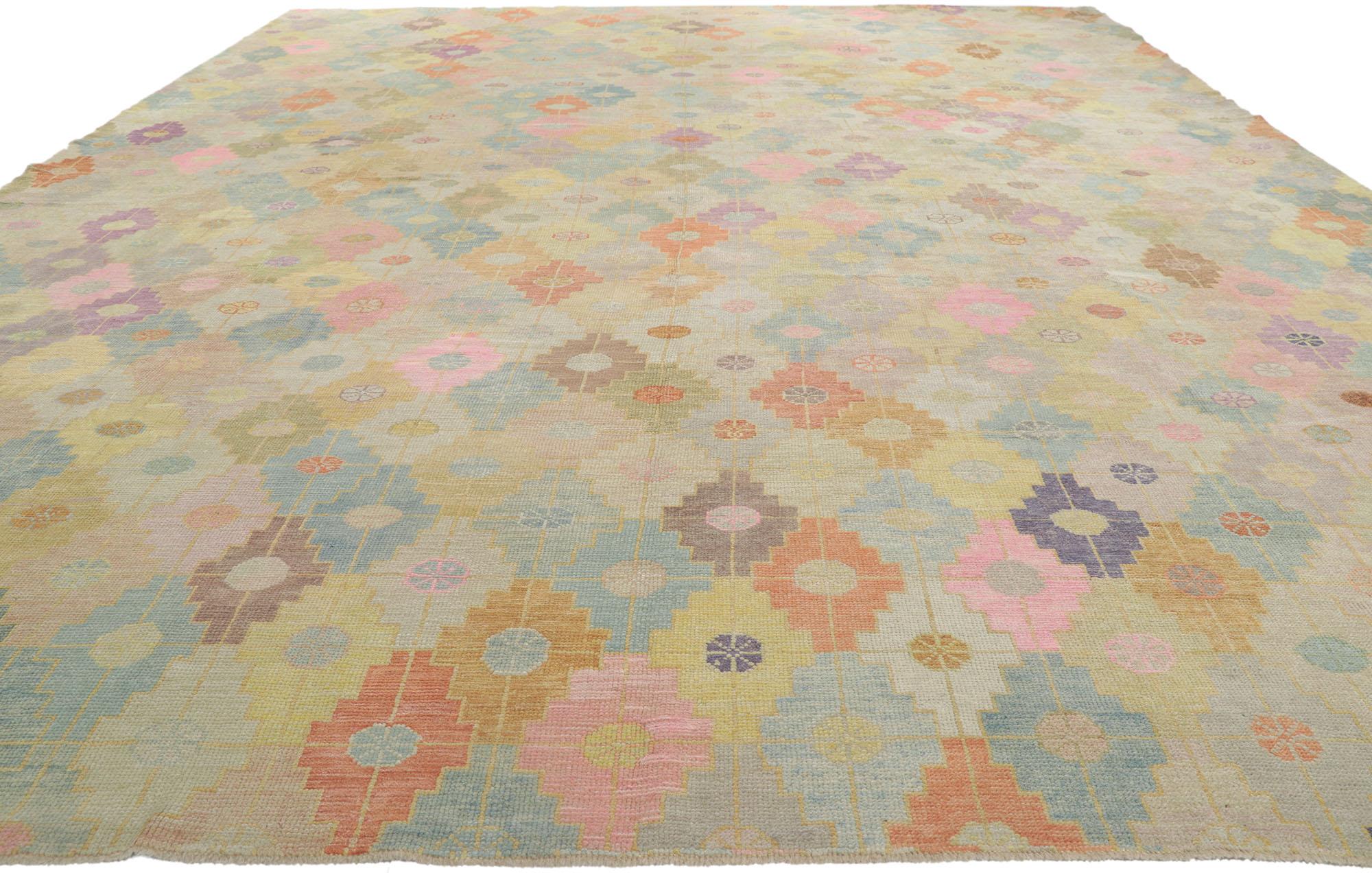 Hand-Knotted New Contemporary Turkish Oushak Rug with Pastel Colors For Sale