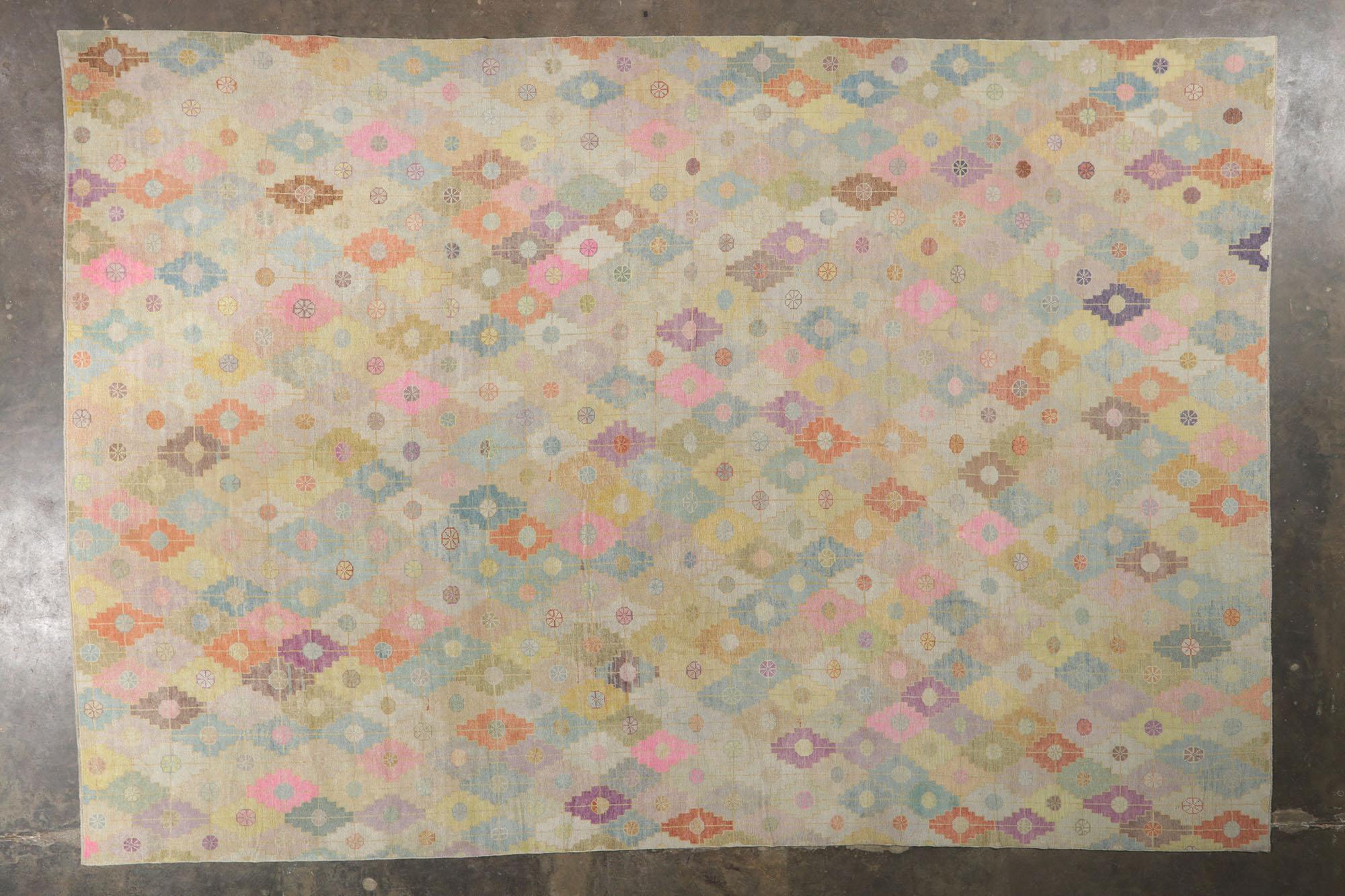 New Contemporary Turkish Oushak Rug with Pastel Colors For Sale 3