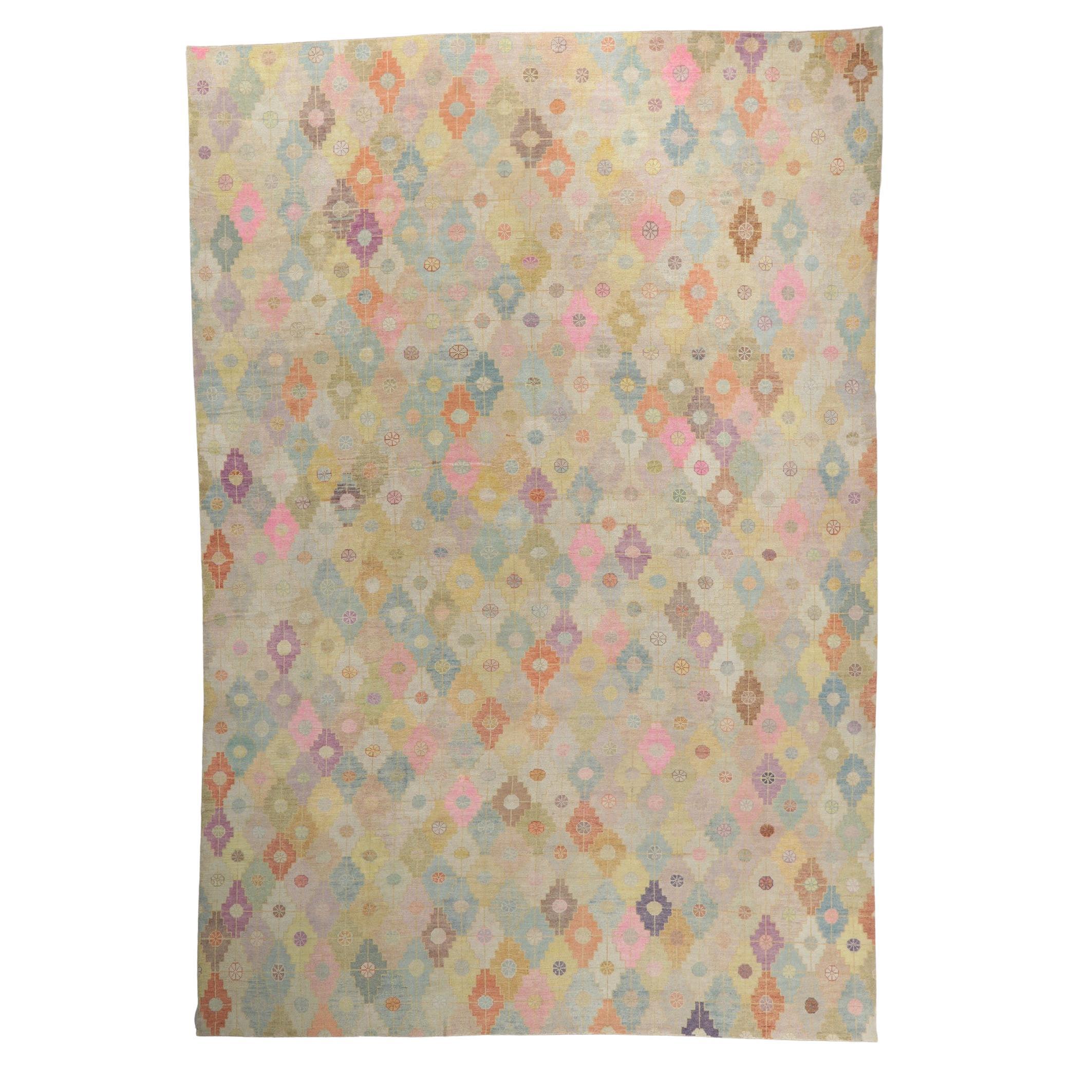 New Contemporary Turkish Oushak Rug with Pastel Colors For Sale