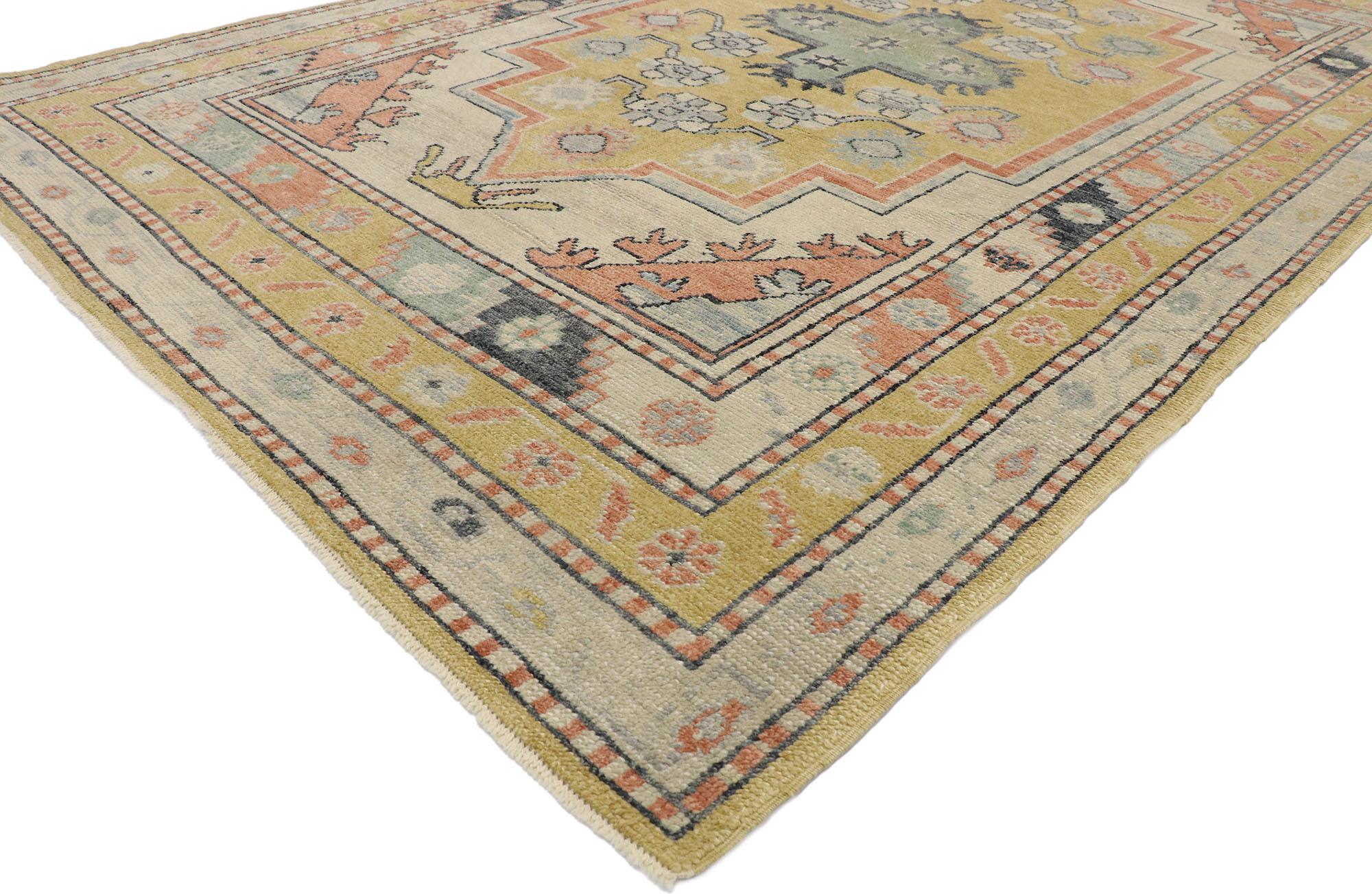 Hand-Knotted New Contemporary Turkish Oushak Rug with Postmodern Arts & Crafts Style For Sale