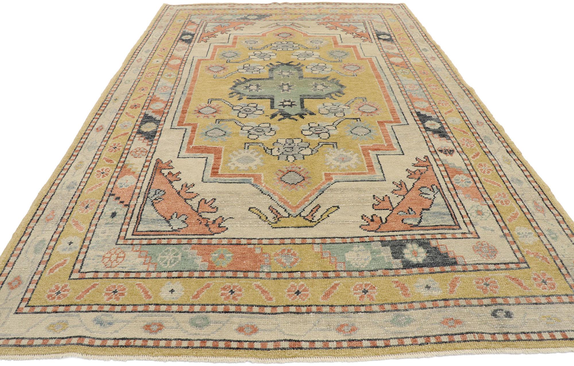 New Contemporary Turkish Oushak Rug with Postmodern Arts & Crafts Style In New Condition For Sale In Dallas, TX