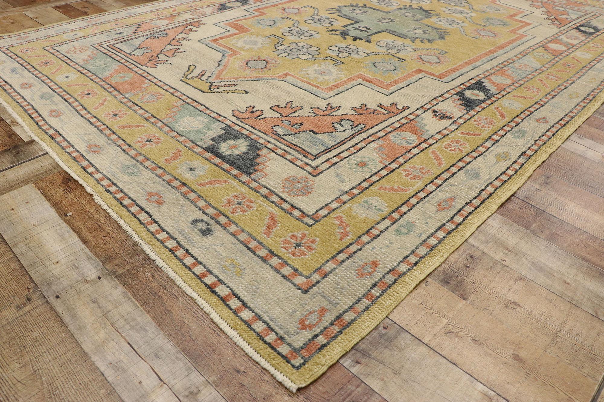 New Contemporary Turkish Oushak Rug with Postmodern Arts & Crafts Style For Sale 1
