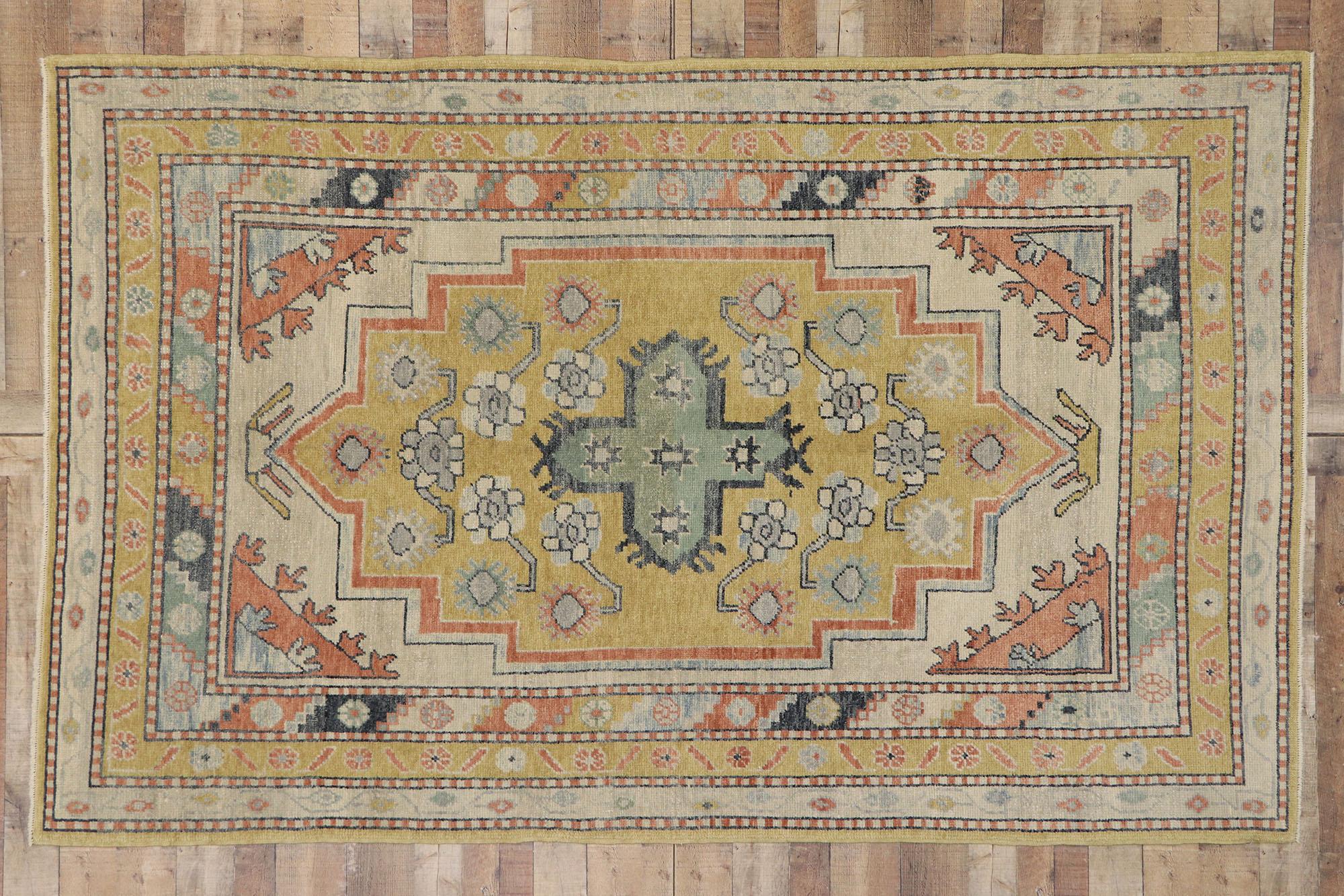 New Contemporary Turkish Oushak Rug with Postmodern Arts & Crafts Style For Sale 3