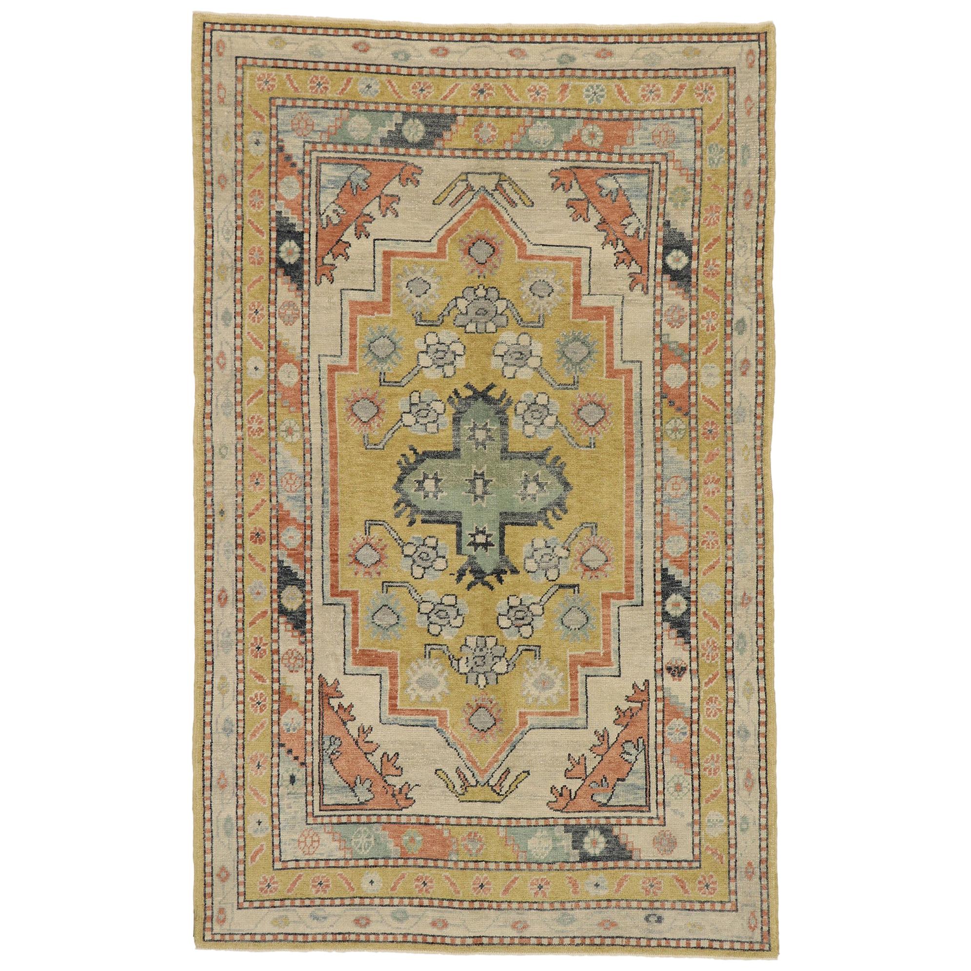 New Contemporary Turkish Oushak Rug with Postmodern Arts & Crafts Style For Sale