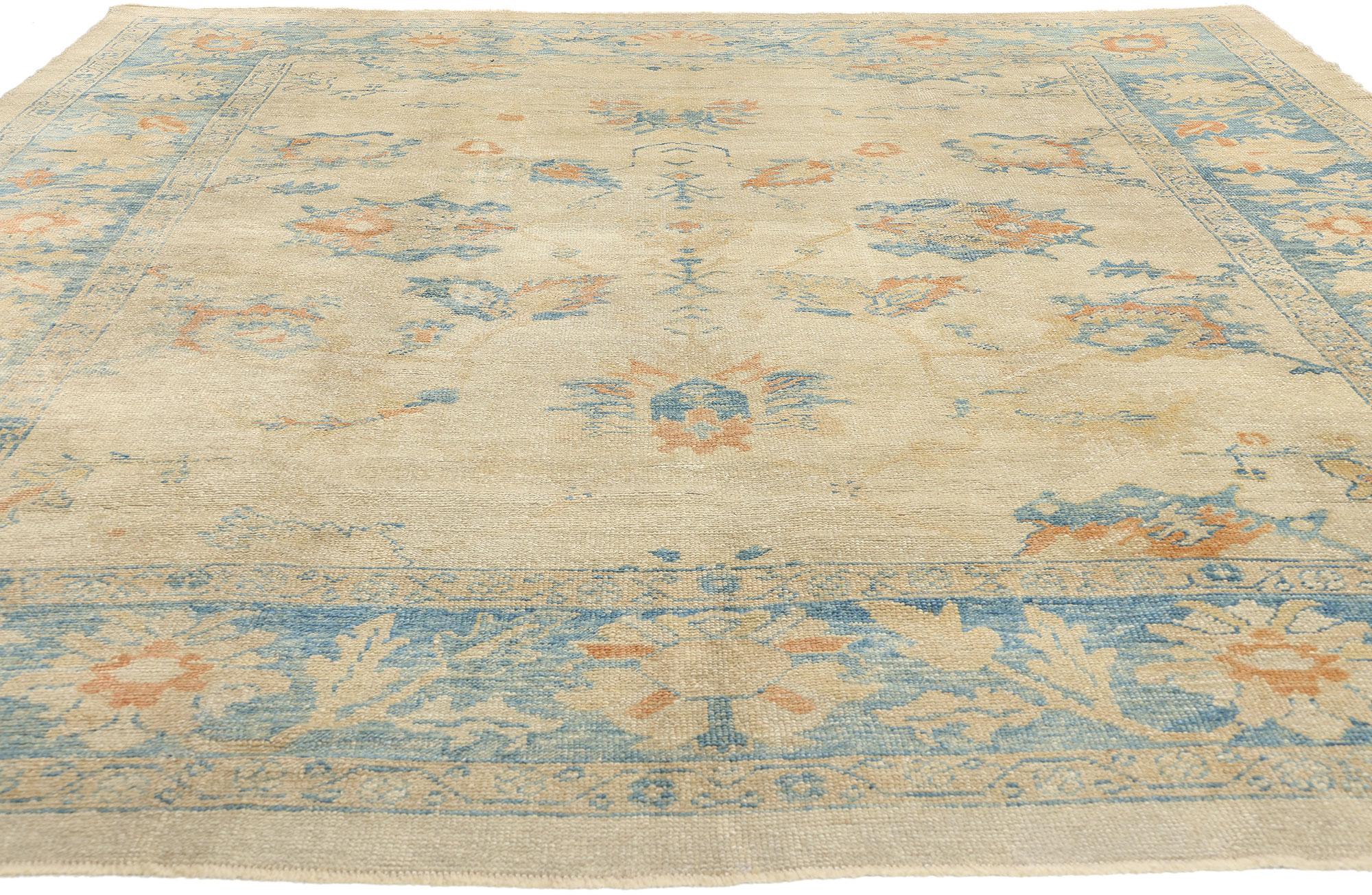 Wool New Contemporary Turkish Oushak Rug with Rustic Coastal Style For Sale