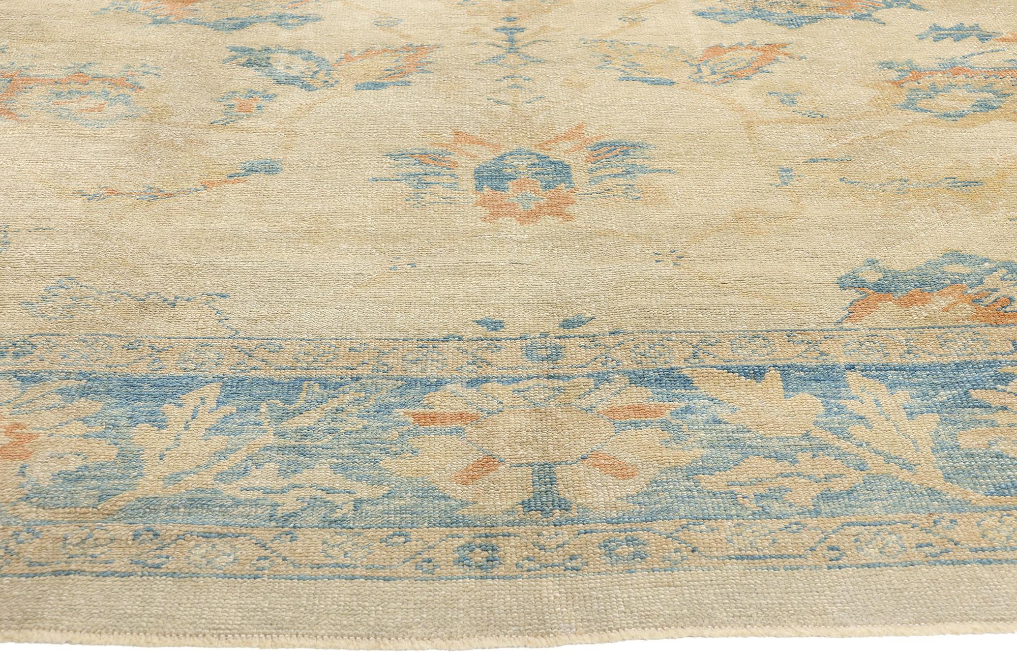 Hand-Knotted New Contemporary Turkish Oushak Rug with Rustic Coastal Style For Sale