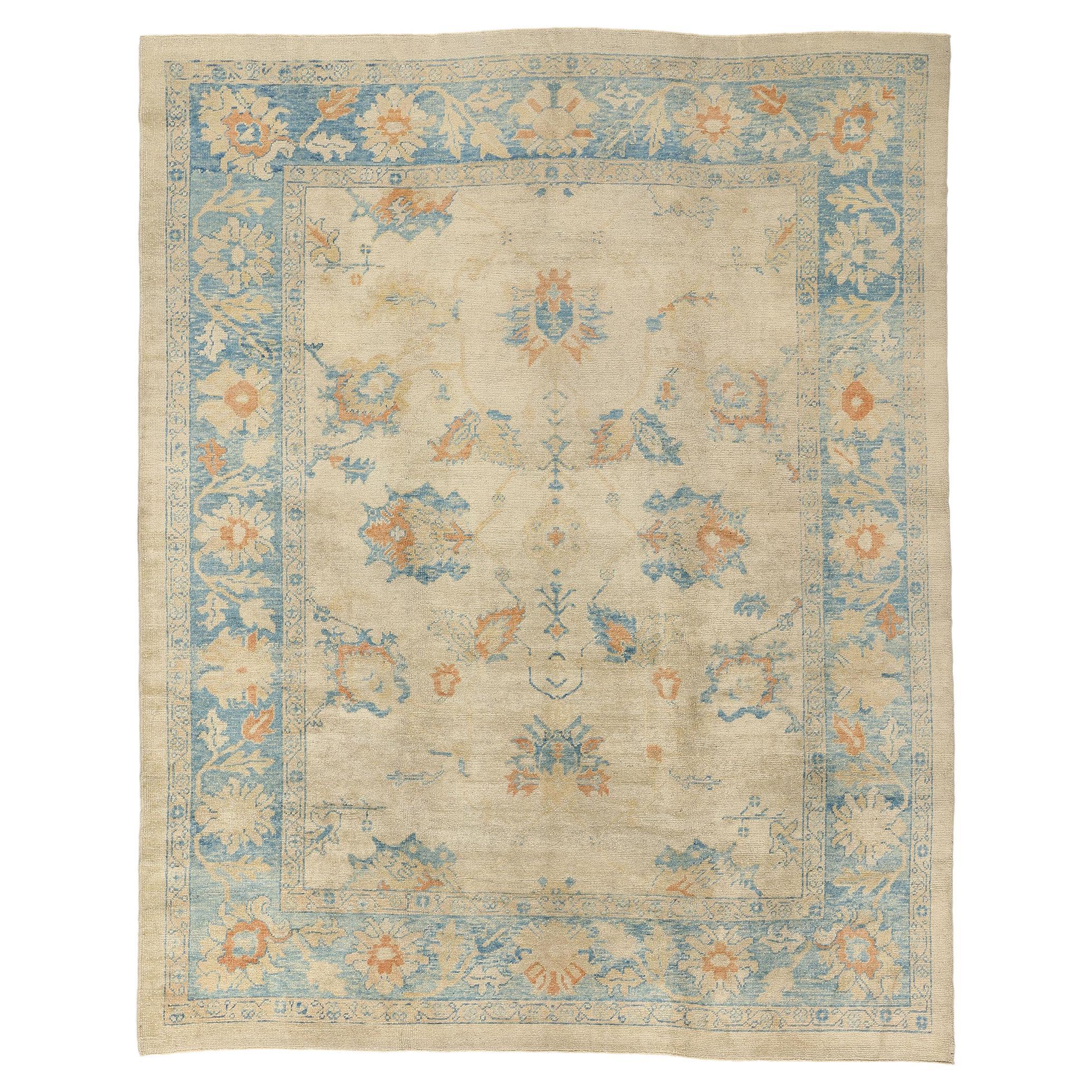 New Contemporary Turkish Oushak Rug with Rustic Coastal Style (Nouveau tapis turc contemporain en oushak avec un style côtier rustique)