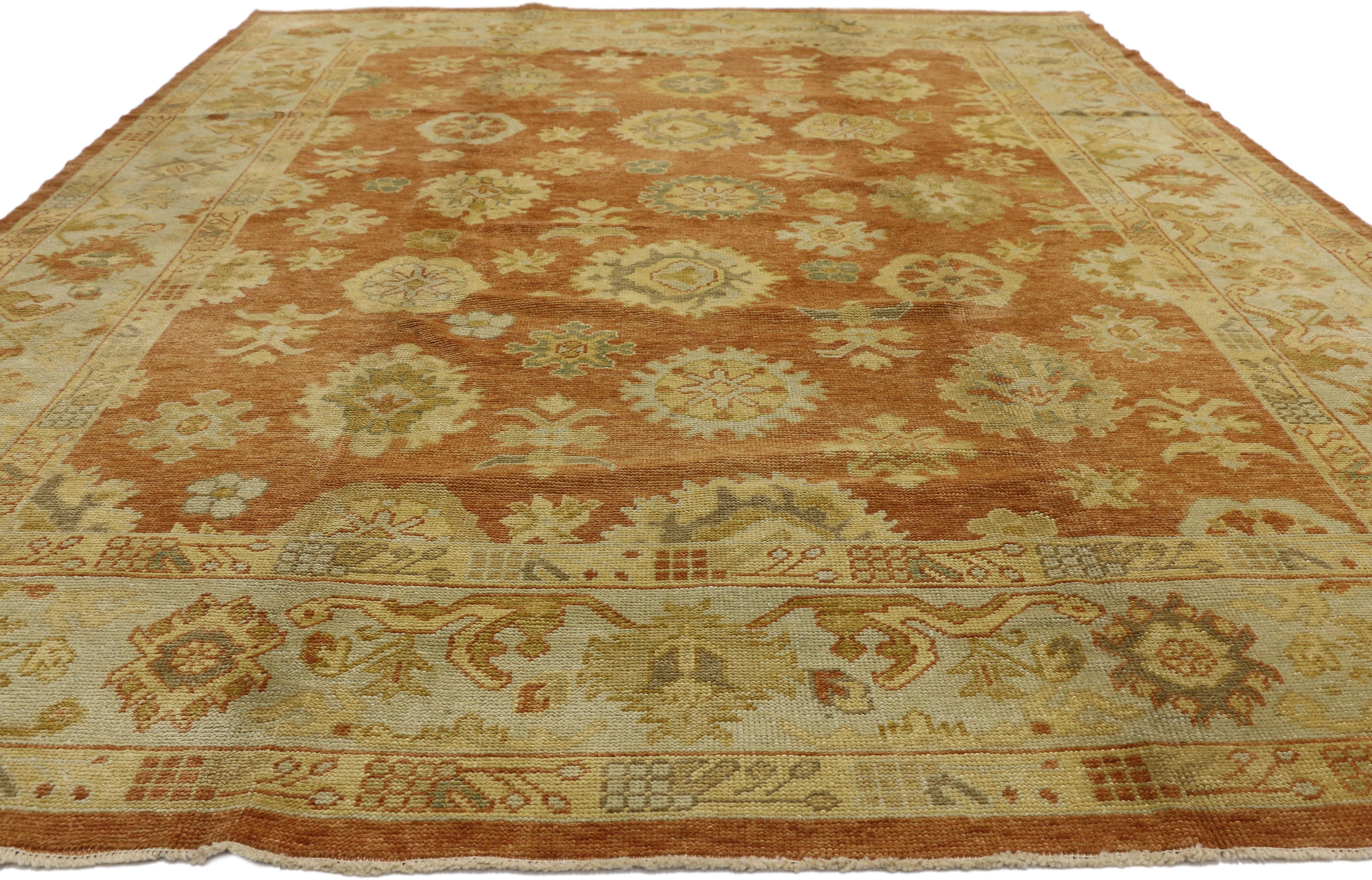 Rustique Nouveau tapis turc contemporain Oushak avec style toscan rustique en vente