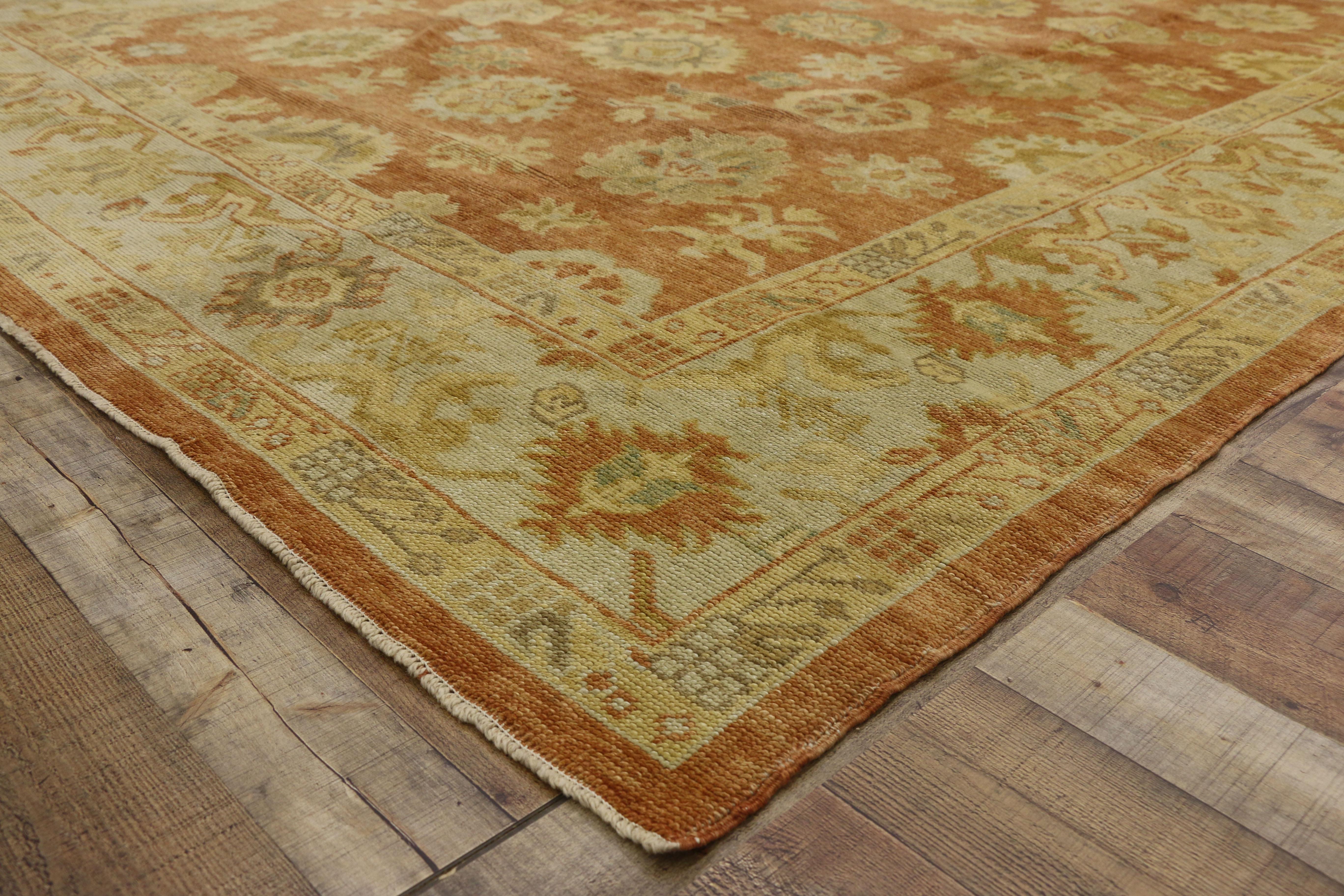 Wool New Contemporary Turkish Oushak Rug with Rustic Tuscan Style For Sale