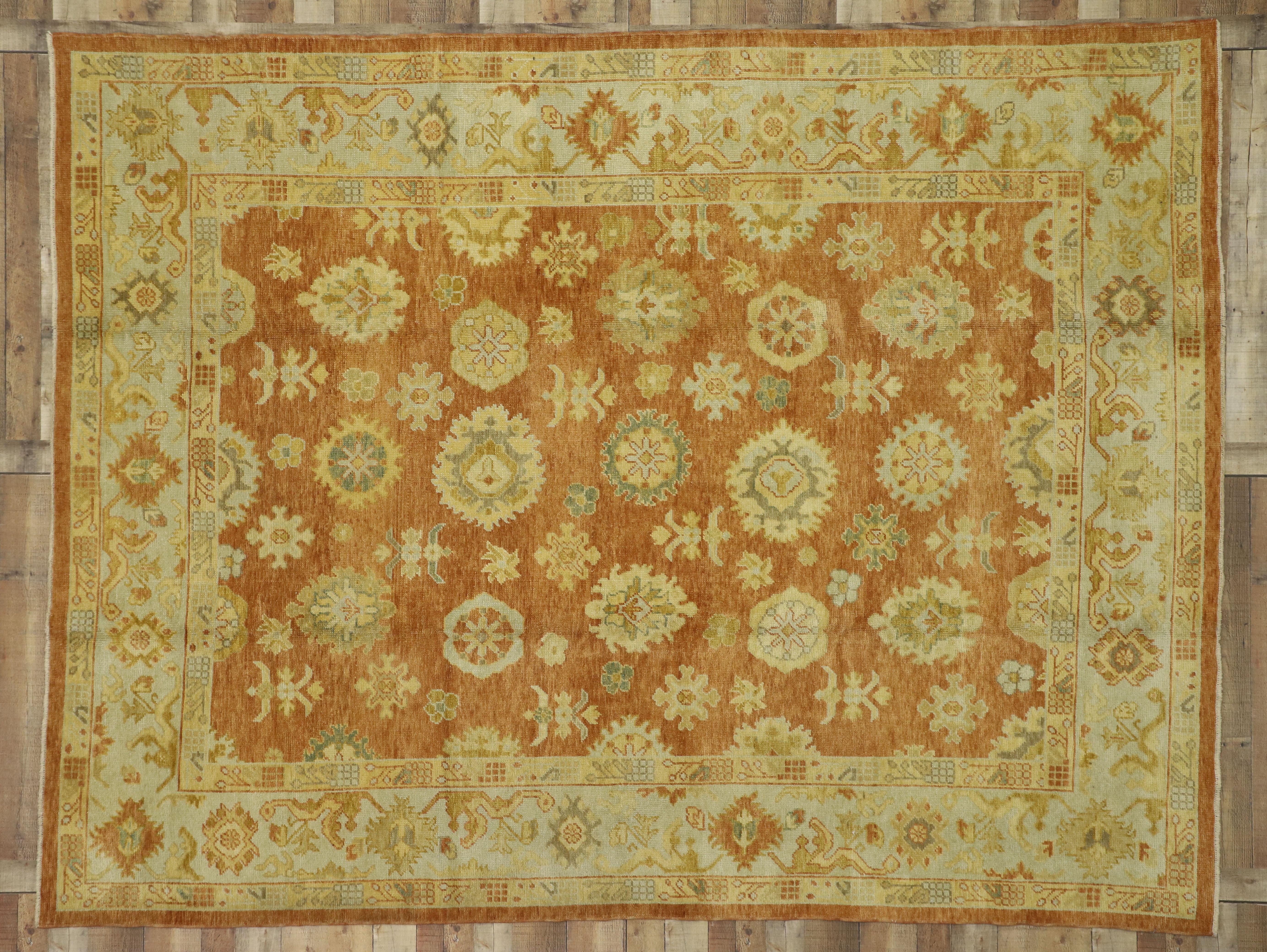 New Contemporary Turkish Oushak Rug with Rustic Tuscan Style For Sale 2