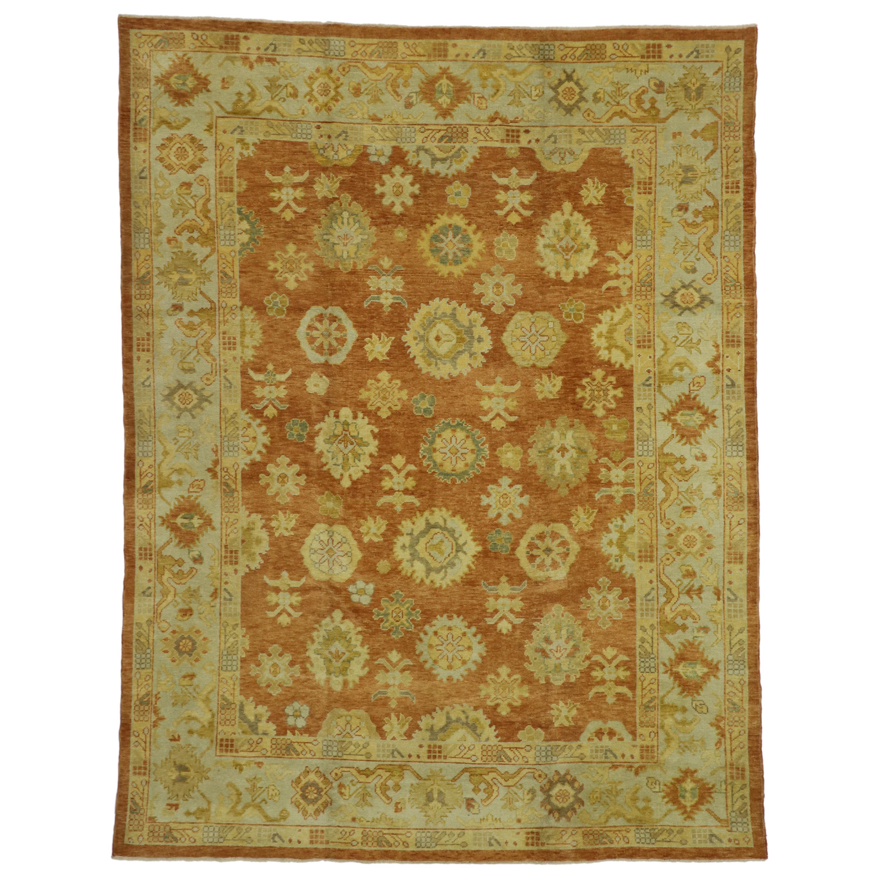New Contemporary Turkish Oushak Rug with Rustic Tuscan Style For Sale