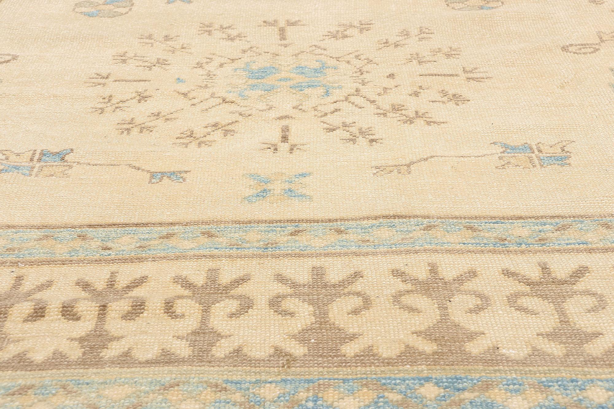 Wool New Contemporary Turkish Oushak Rug with Traditional Style For Sale