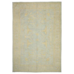 beach house rugs New Contemporary Turkish Oushak Rug with Transitional Beach House Coastal Style