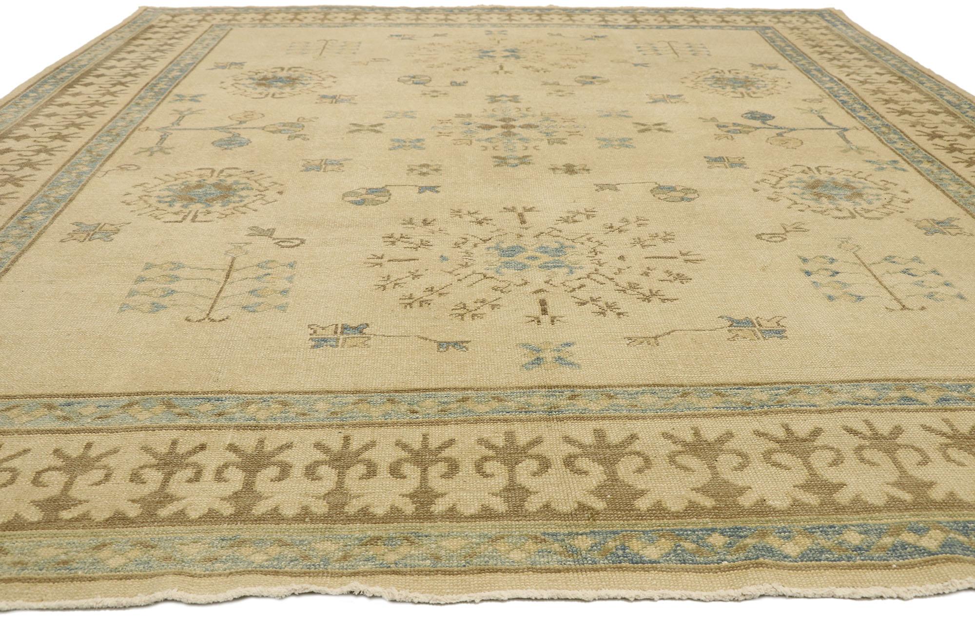 Hand-Knotted New Contemporary Turkish Oushak Rug with Transitional Coastal Cottage Style For Sale
