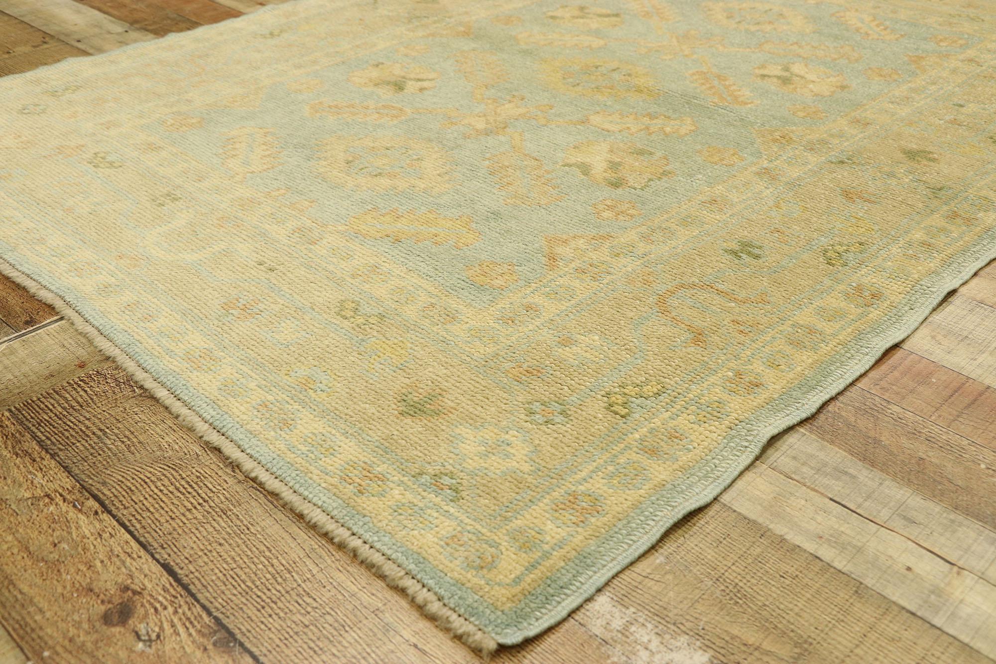 New Contemporary Turkish Oushak Rug with Transitional Coastal Cottage Style For Sale 1
