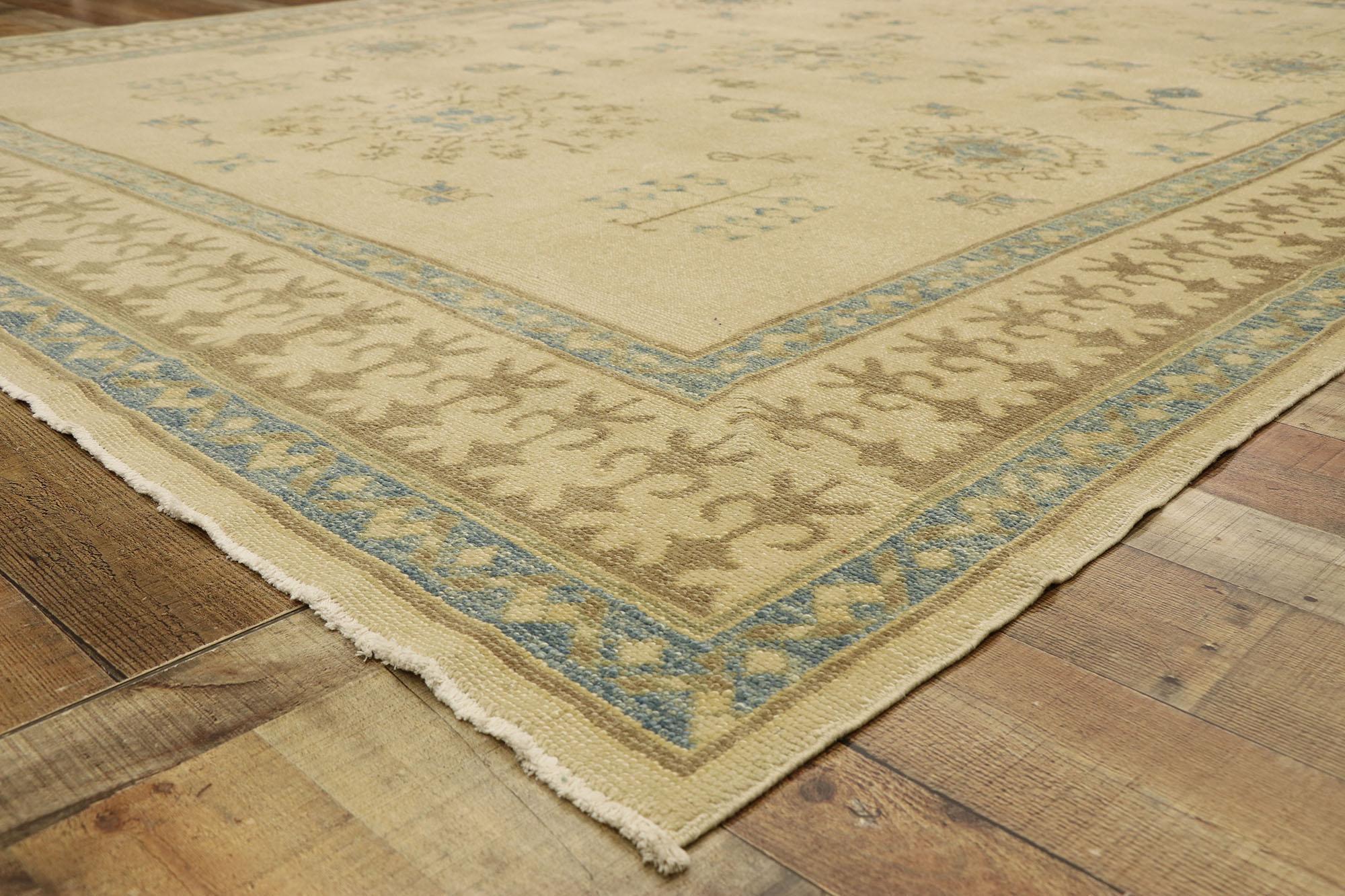 New Contemporary Turkish Oushak Rug with Transitional Coastal Cottage Style For Sale 1