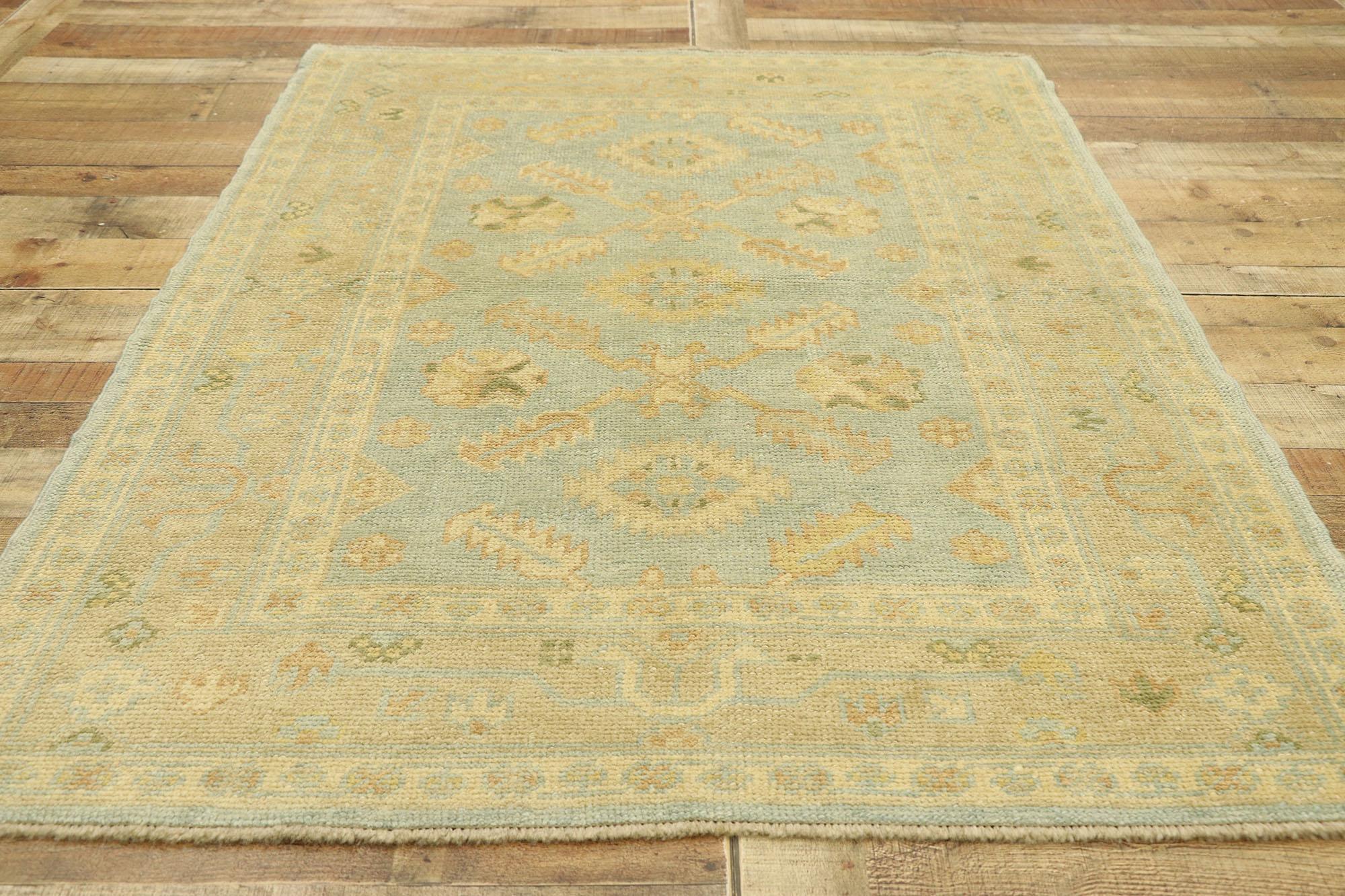 New Contemporary Turkish Oushak Rug with Transitional Coastal Cottage Style For Sale 2